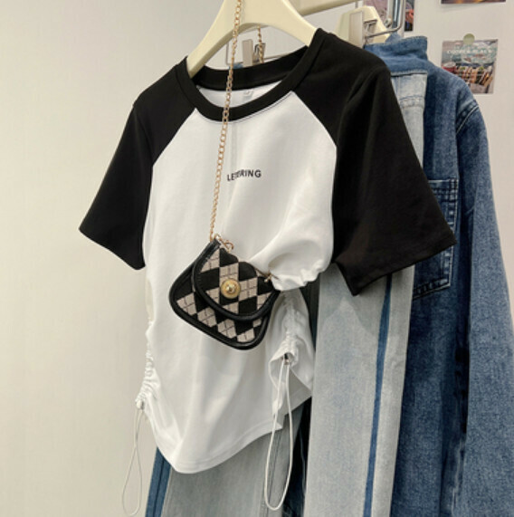 Summer contrasting stitching short sleeve T (white) [Size: S-XL] [Contact customer service to confirm the shipping size after placing an order]