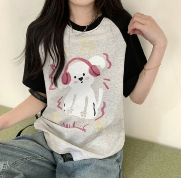 Summer cartoon print short sleeve T (gray) [Size: S-L] [Contact customer service to confirm the shipping size after placing an order]