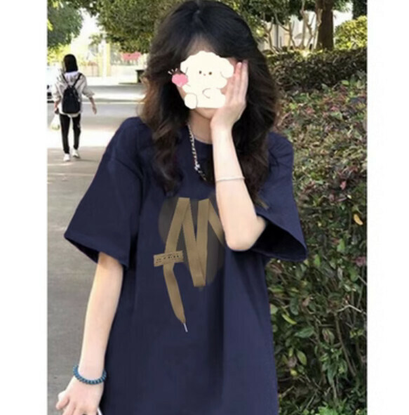 Summer Loose Hong Kong Flavor Short Sleeve T (Navy Blue) [Size: S-2XL] [Contact Customer Service to Confirm Shipping Size After Placing an Order]