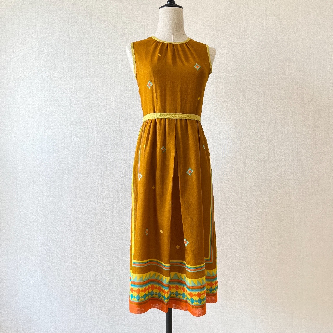 VOIR橙啡色夏日民族風背心連身裙