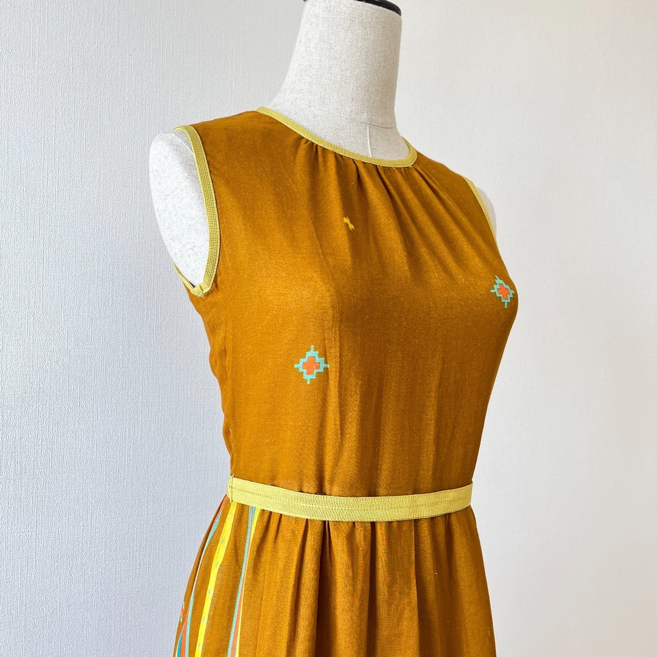 VOIR橙啡色夏日民族風背心連身裙