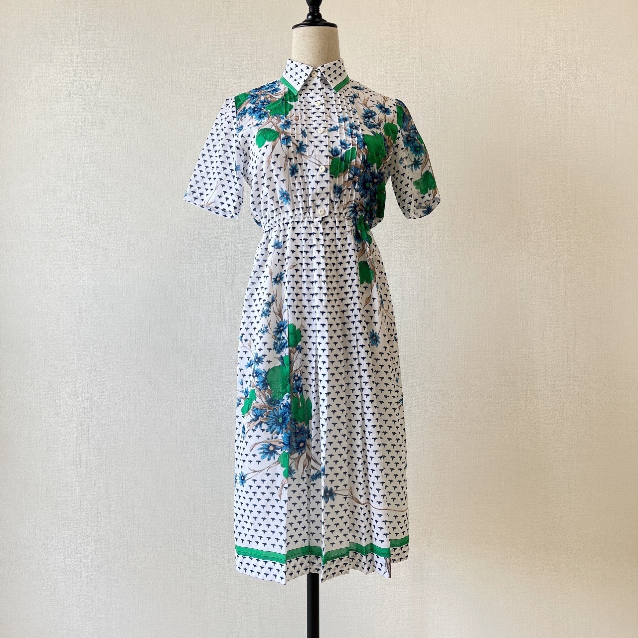 藍綠大花日本古著連身裙