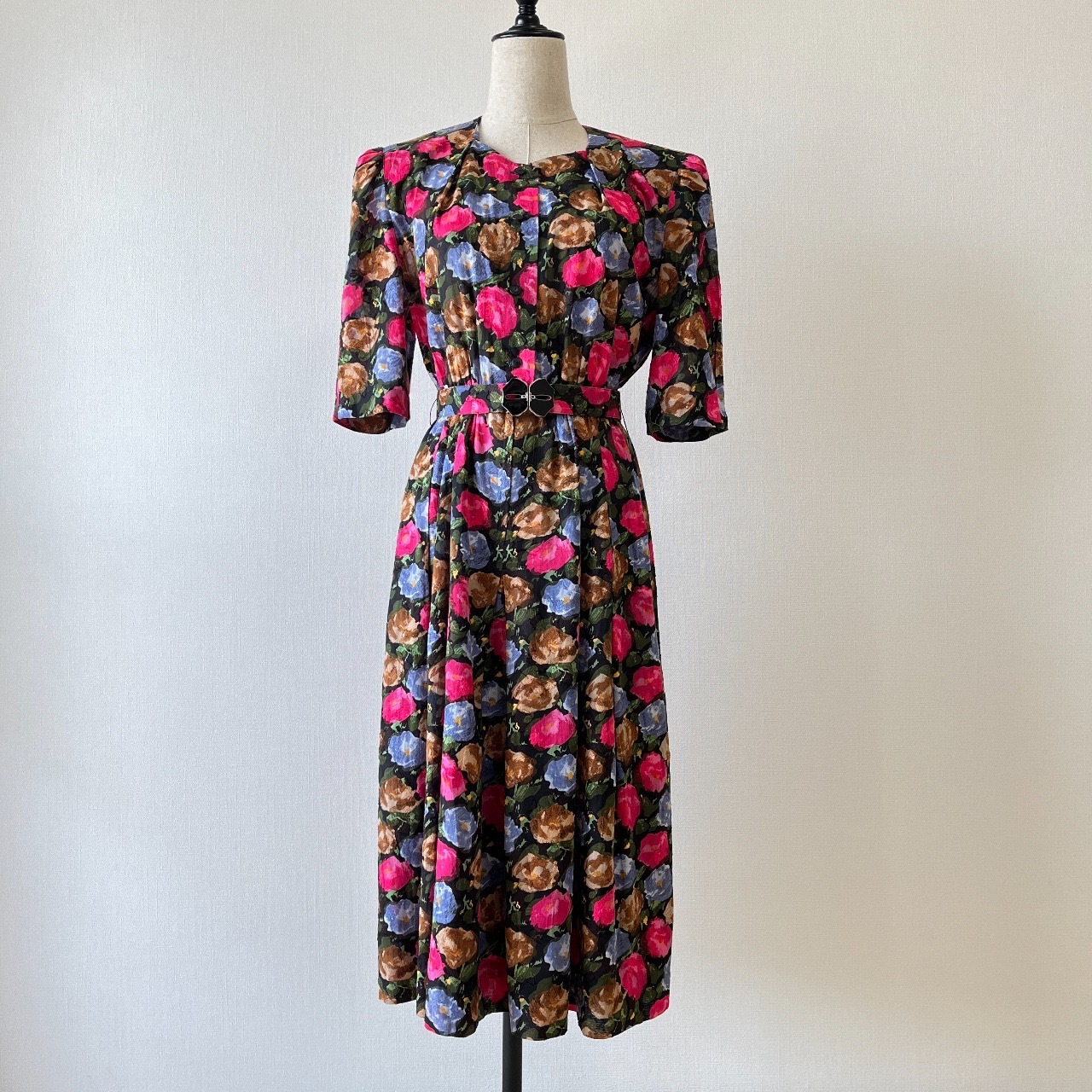 桃紅大花日本古著連身裙