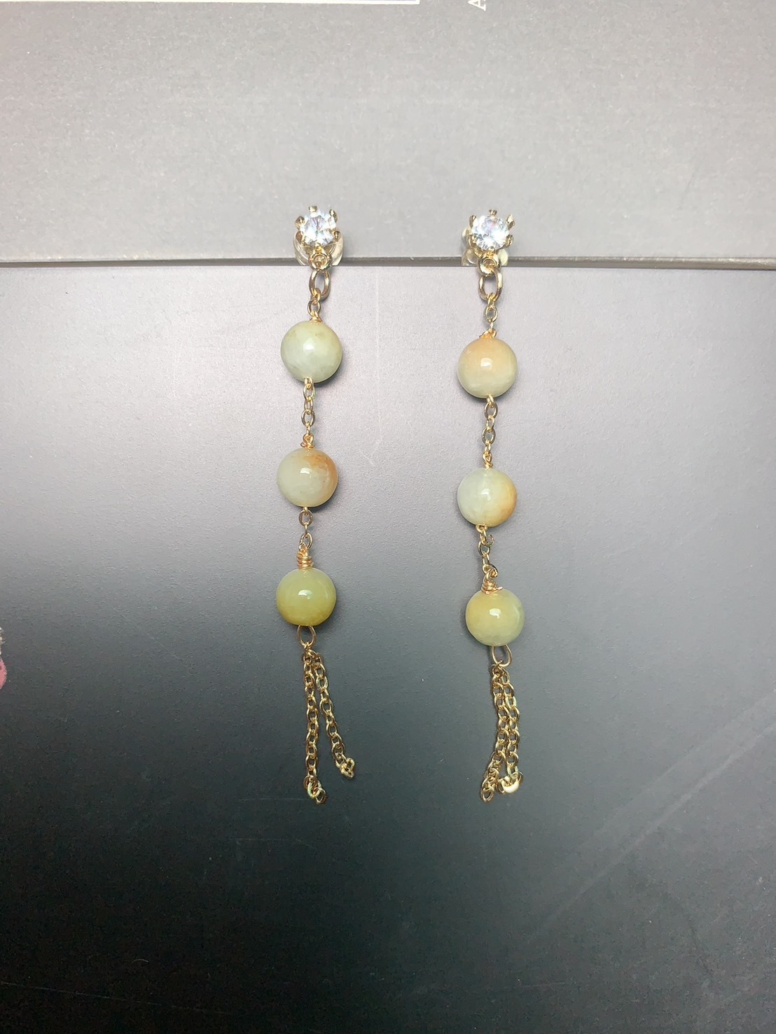 黃玉珠簾丨黃翡翠圓珠耳環丨招財