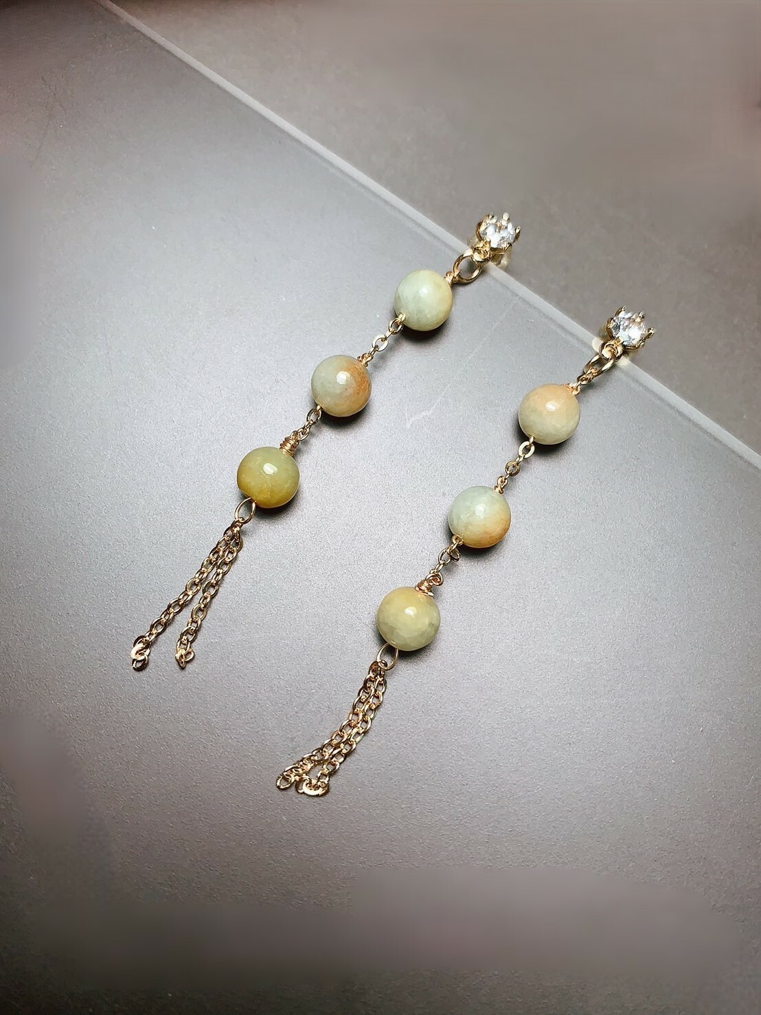 黃玉珠簾丨黃翡翠圓珠耳環丨招財