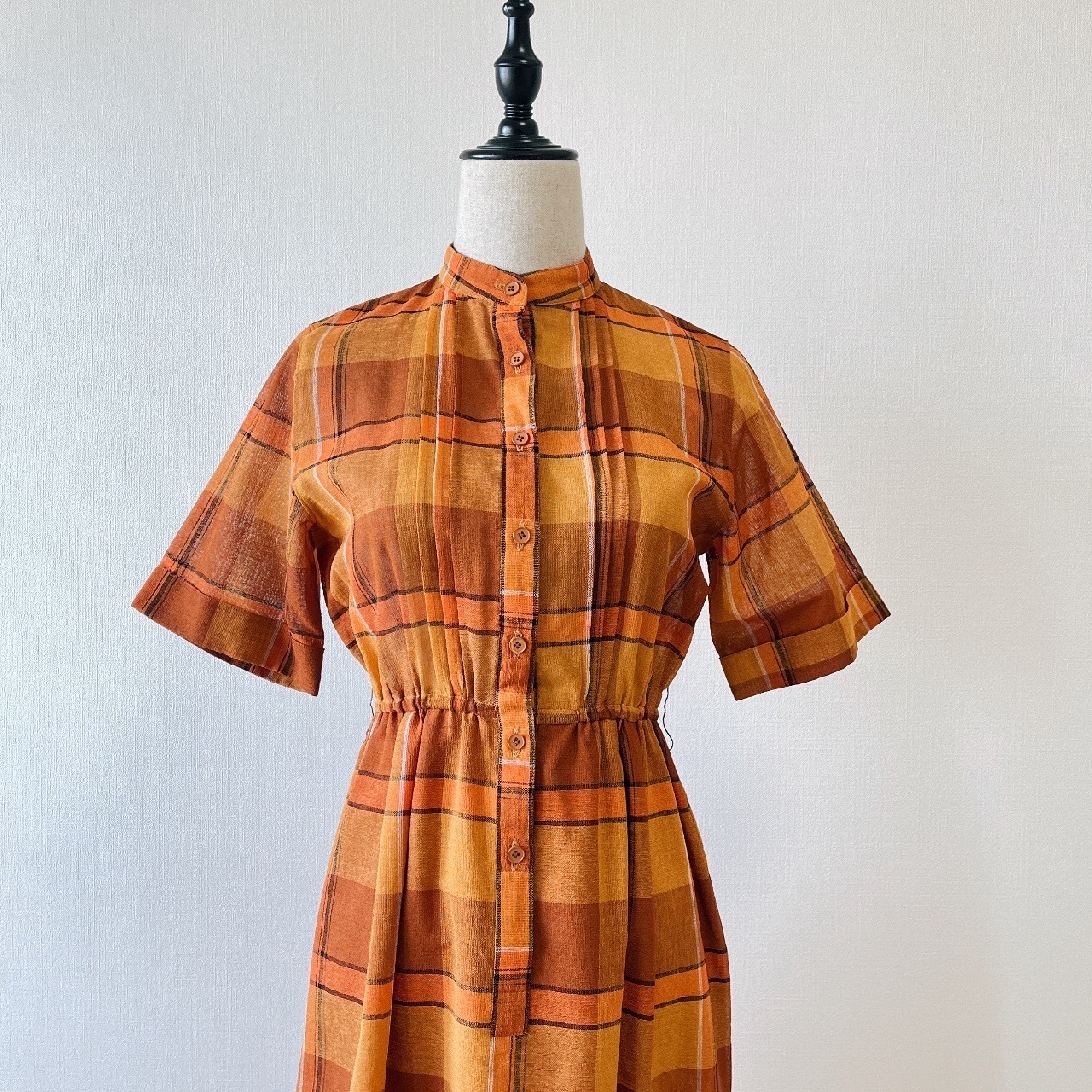 VOIR橙色格紋古著連身裙