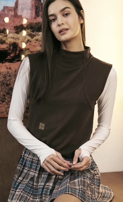 女 304M 正韓設計師 Lenucu 優雅氣質 簡約休閒背心/高爾夫球衣（深棕色）