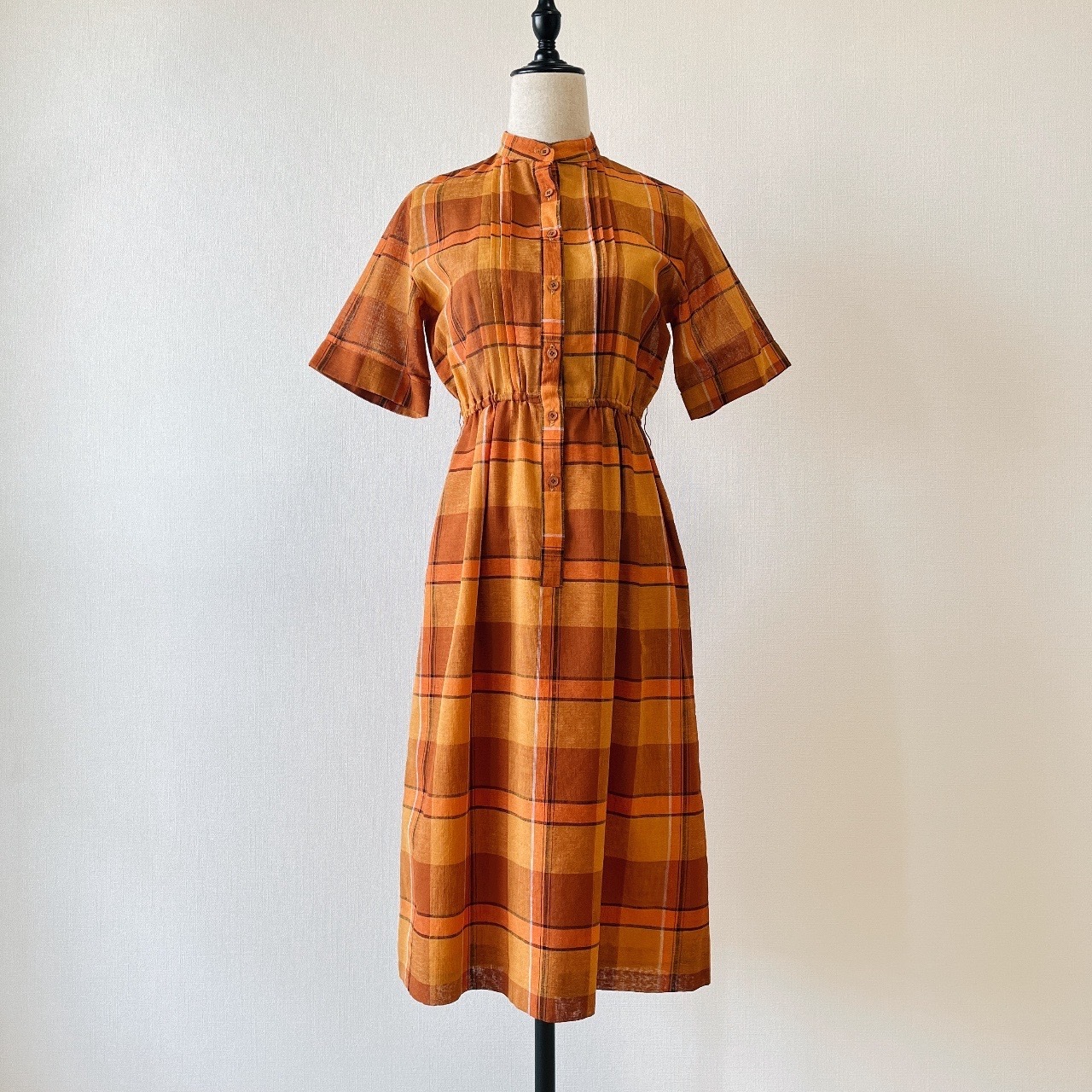 VOIR橙色格紋古著連身裙