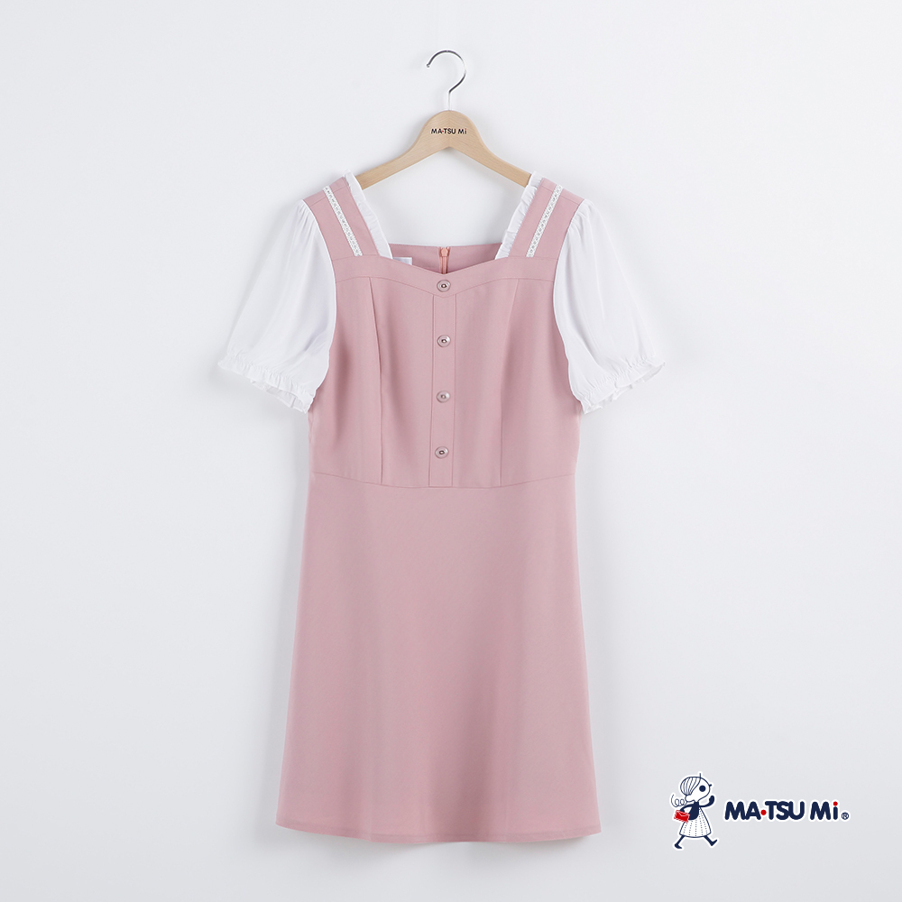MA‧TSU Mi 撞色拼接雪紡洋裝(粉.深藍)