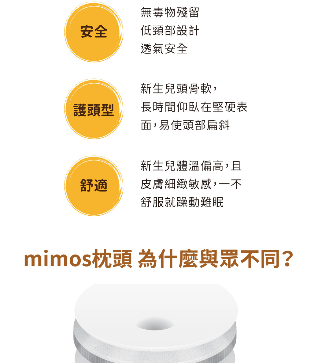 挑選嬰兒枕頭要注意以下三點，安全、護頭型、舒適，MIMOS為甚麼與眾不同