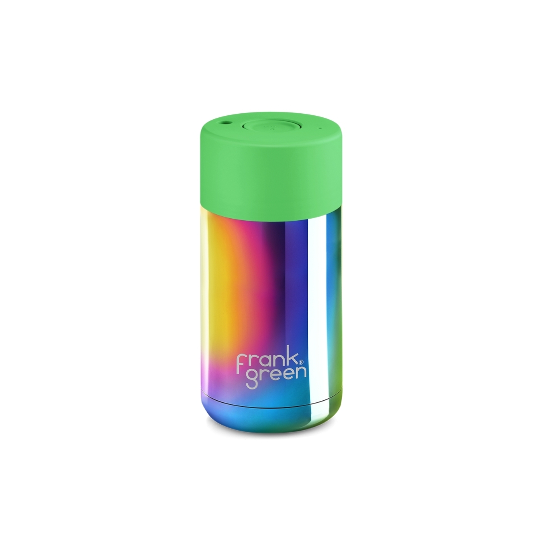 Chrome Rainbow Ceramic Reusable Cup with Green Lid- 12oz / 355ml | FRANK GREEN