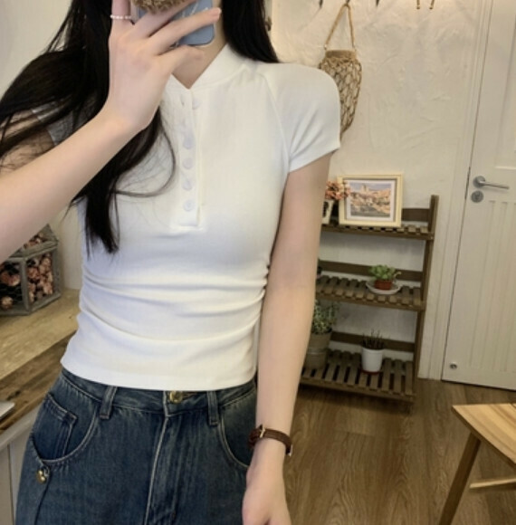 Summer skinny and slim short sleeve T (white) [Size: S-L] [Contact customer service to confirm the shipping size after placing an order]