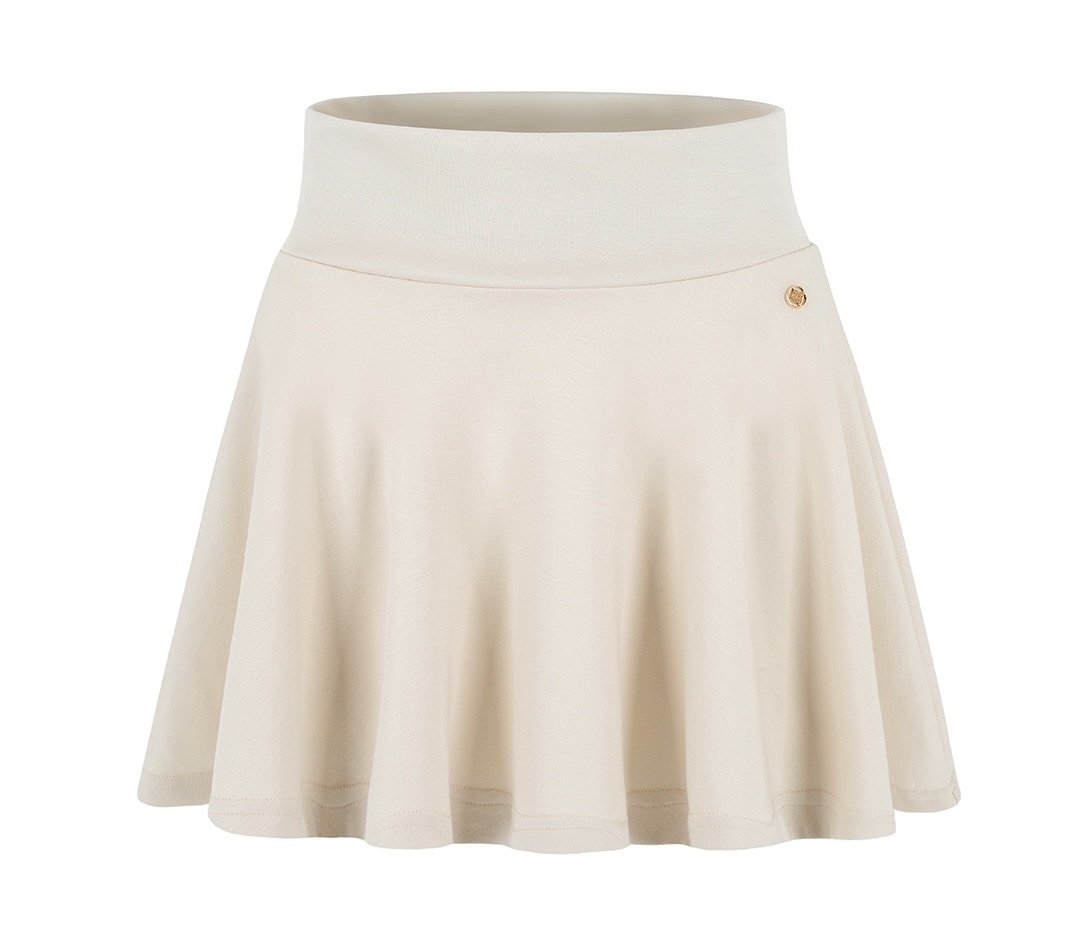 女 304M 正韓設計師 Lenucu 奢華黃金刻印標誌 法式喇叭裙褲/高爾夫球裙（象牙白色）