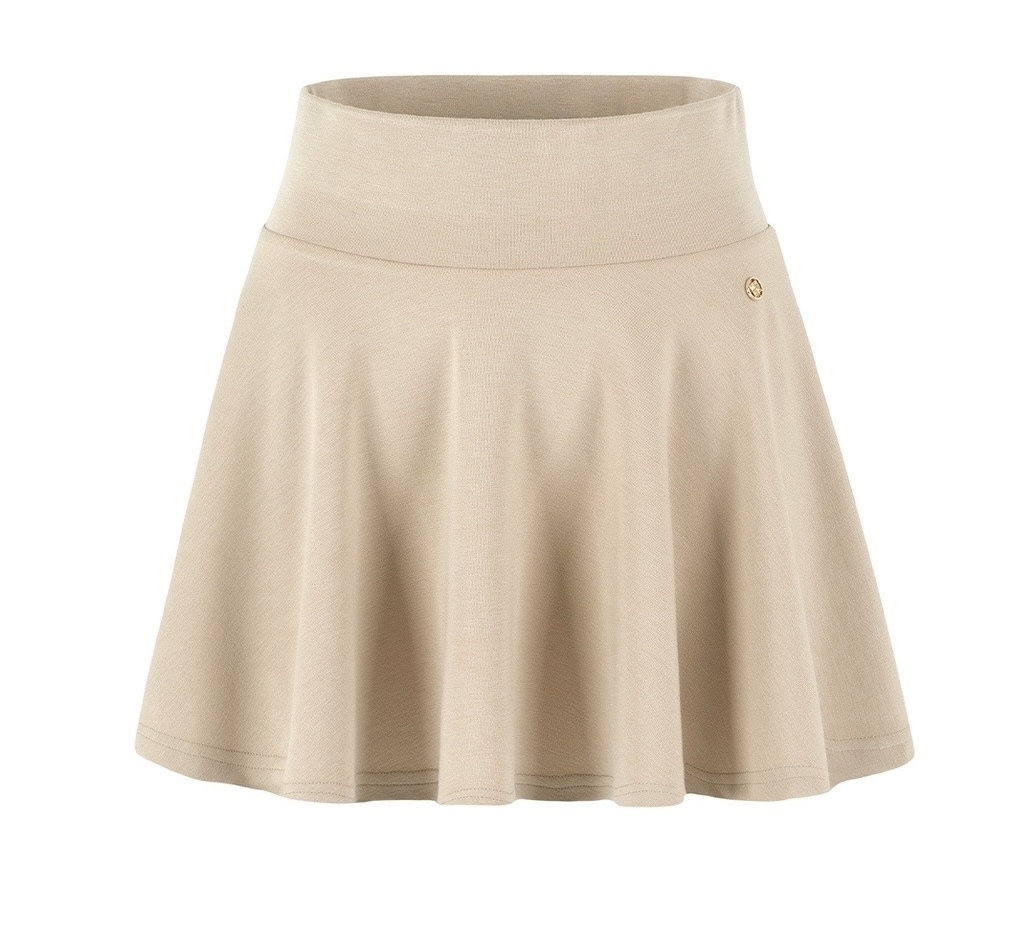 女 304M 正韓設計師 Lenucu 奢華黃金刻印標誌 法式喇叭裙褲/高爾夫球裙（奶茶色）