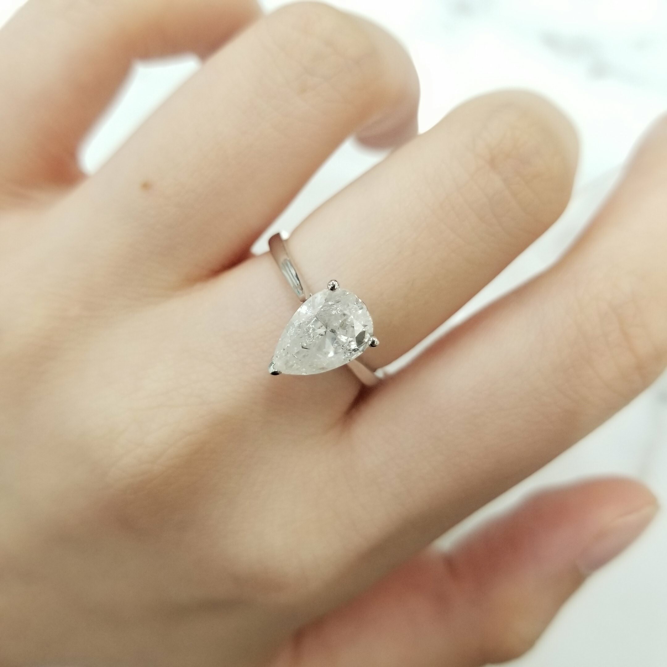 全新18K白金 【單粒1卡86份梨形鑽石】戒指
