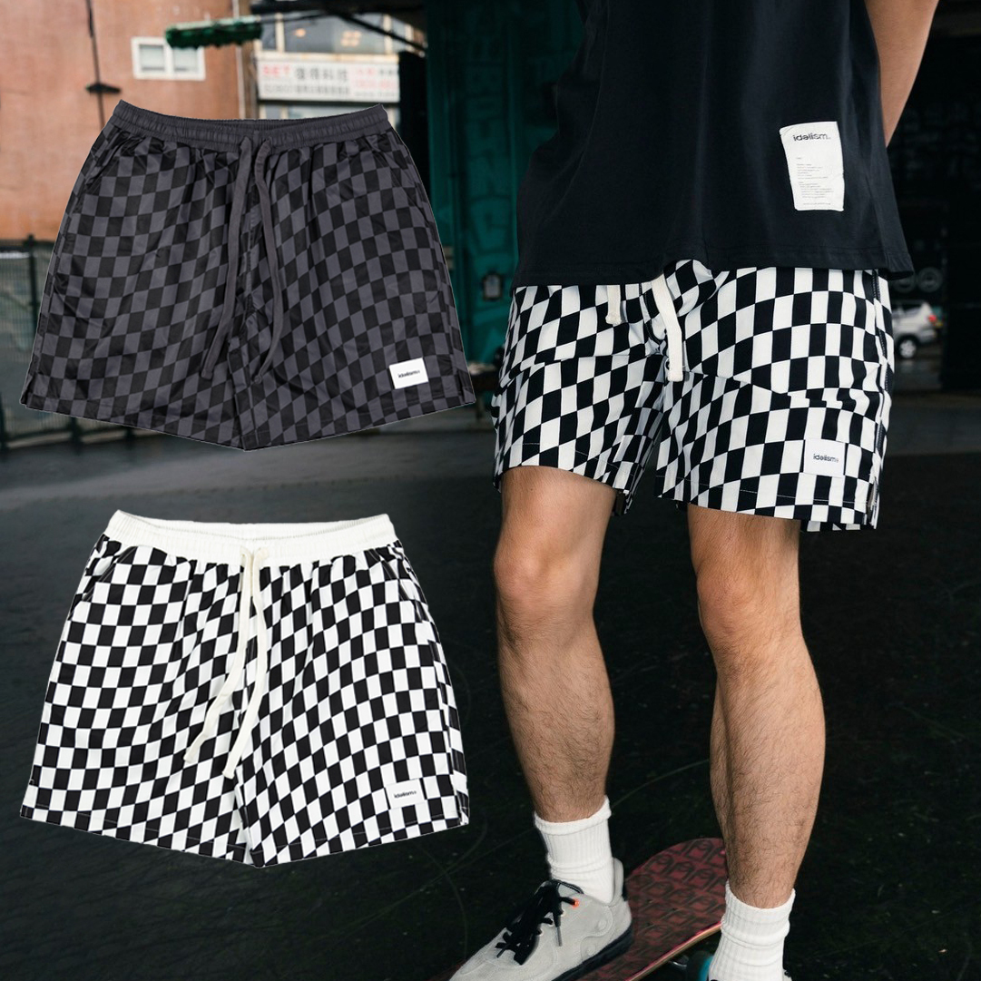idealism Square Shorts 白黑 黑灰 波浪 尼龍 方格短褲【ID24004】