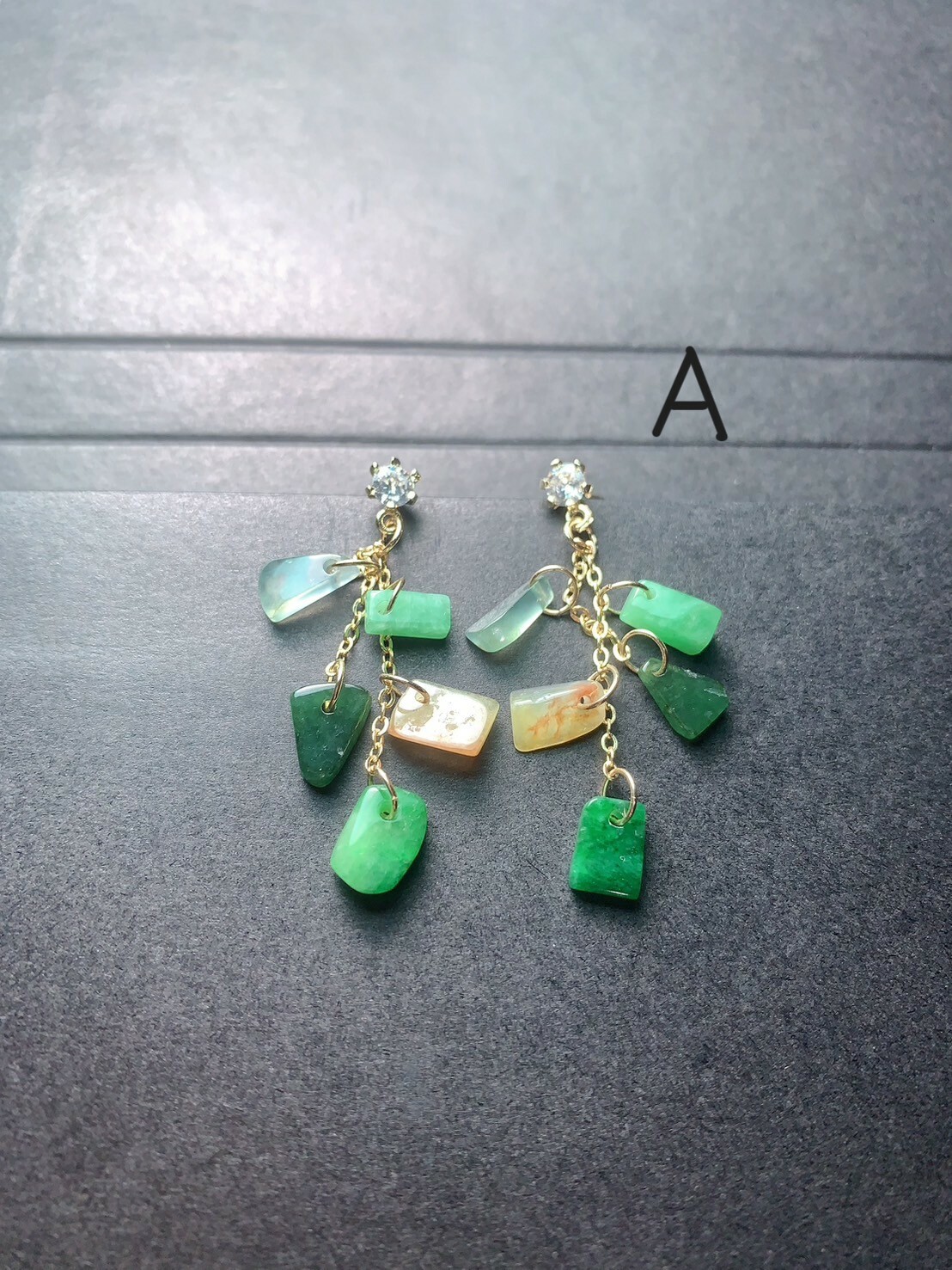 綠黃翡翠吊墜耳環丨黃綠大地