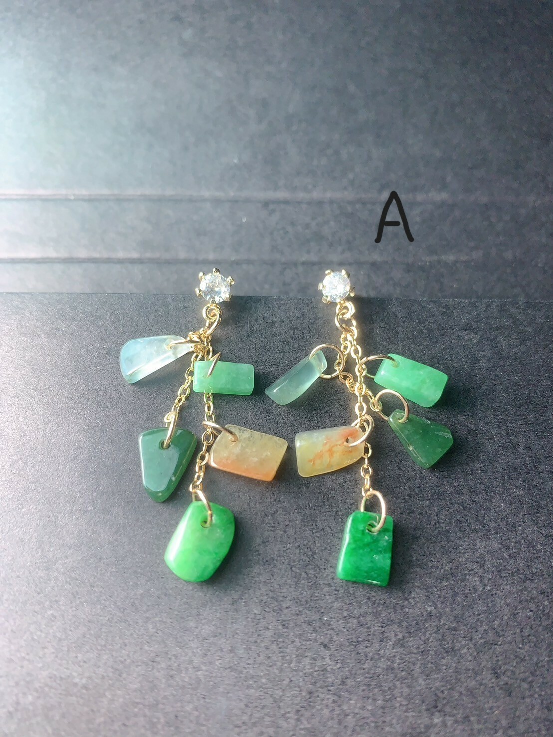 綠黃翡翠吊墜耳環丨黃綠大地