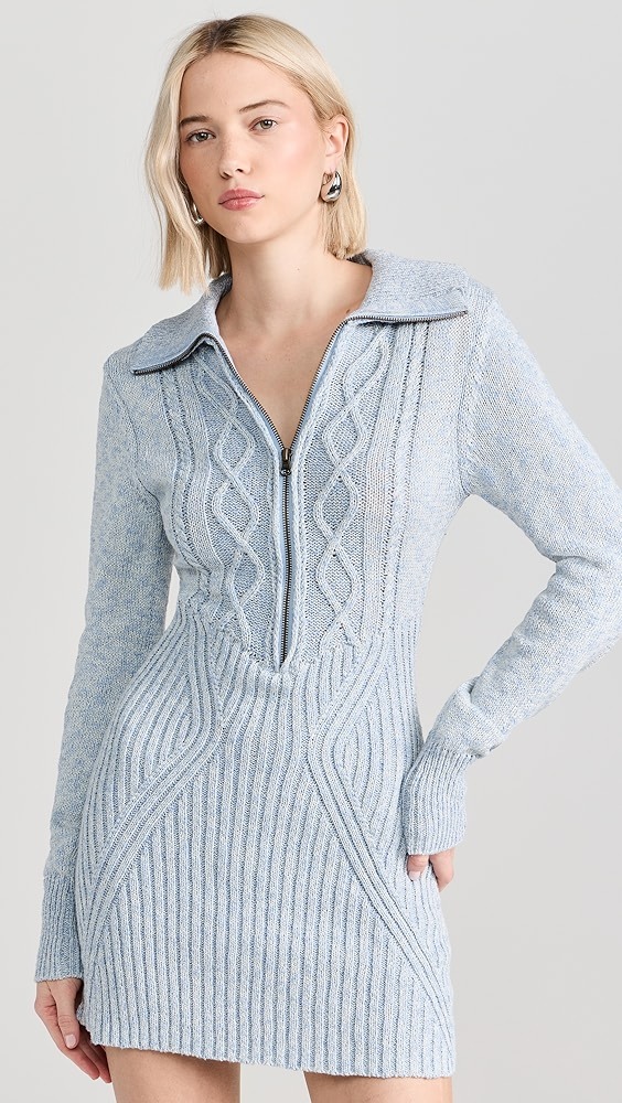 Mont Blanc Mini 針織拉鍊領洋裝 (杏色/淺藍）