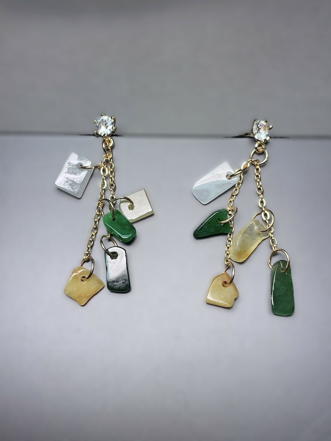 綠黃白翡翠吊墜耳環01丨三彩爭輝
