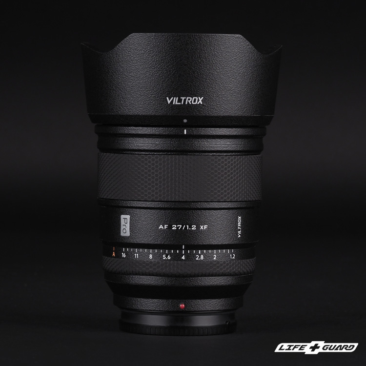 LIFE+GUARD 鏡頭貼膜安裝示意，適用 Viltrox AF 27mm F1.2 Pro