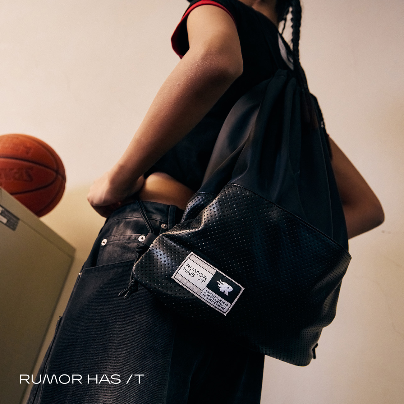 Mixed Material Drawstring Bag