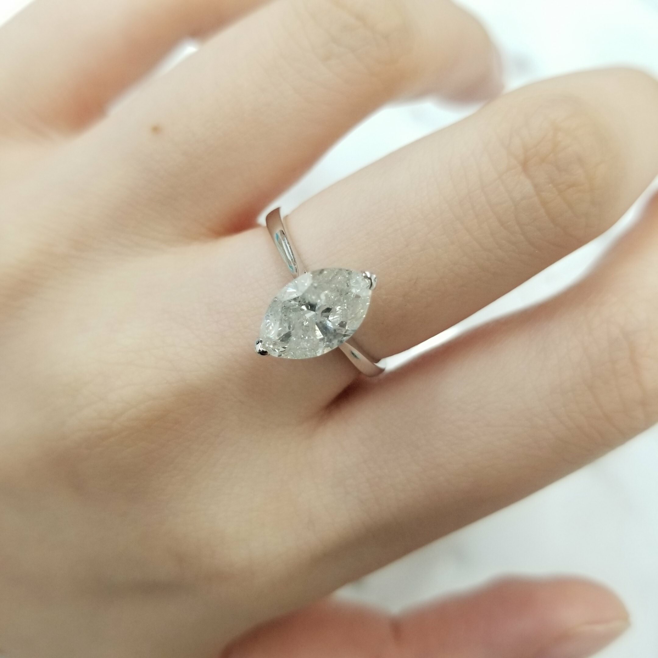 全新18K白金【單粒1卡93份欖尖形鑽石】戒指