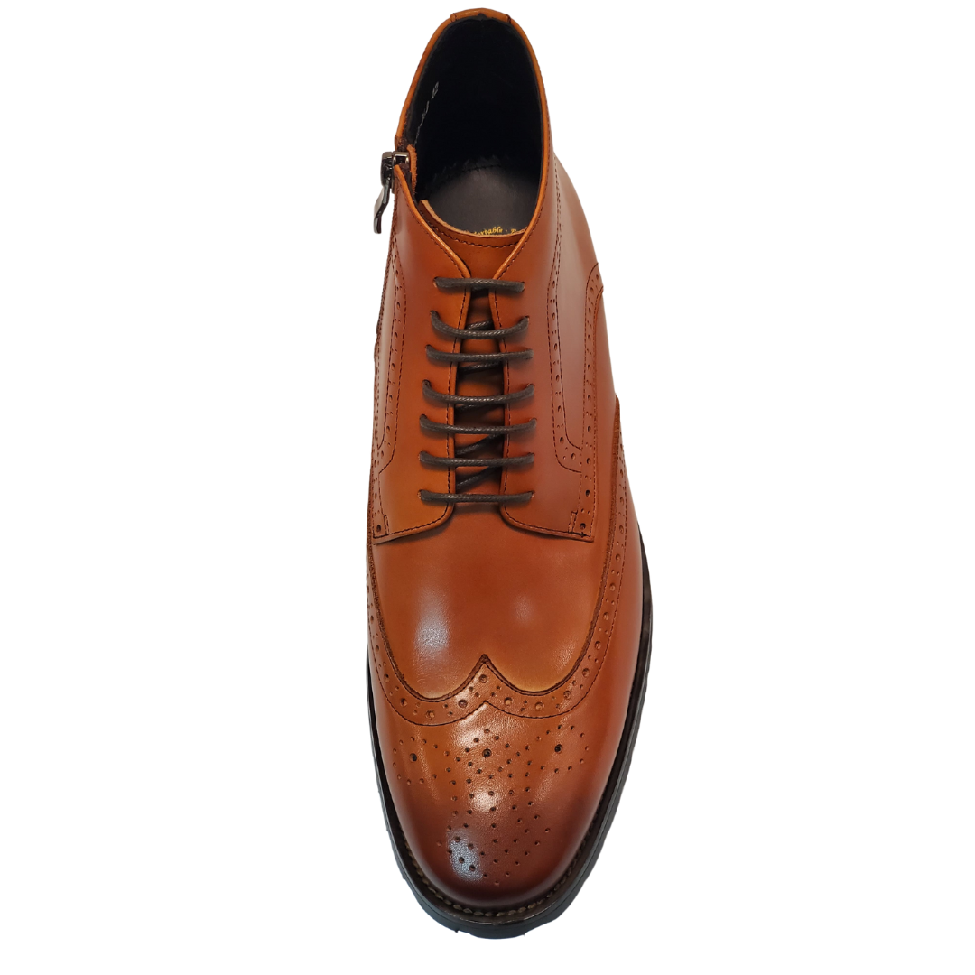 Revic 男裝皮鞋 | TCF-B48-3LB | 淺啡色雕花拉鍊靴