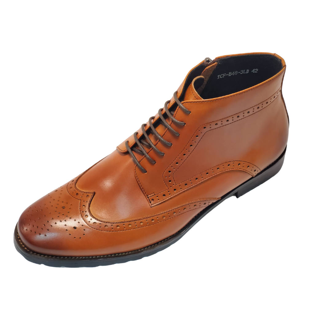 Revic 男裝皮鞋 | TCF-B48-3LB | 淺啡色雕花拉鍊靴