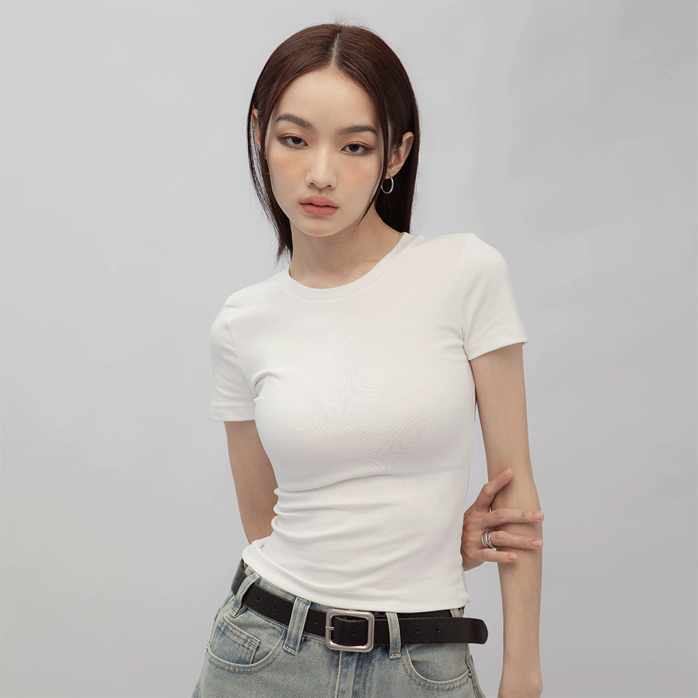 圓領羅紋貼身短袖上衣