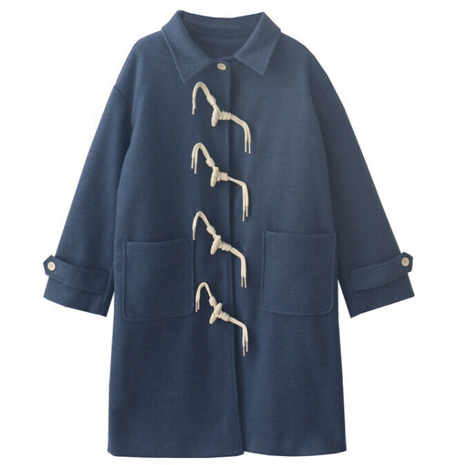 Hot selling diagonal buttoned woolen jacket [temperament blue] [one size fits all]