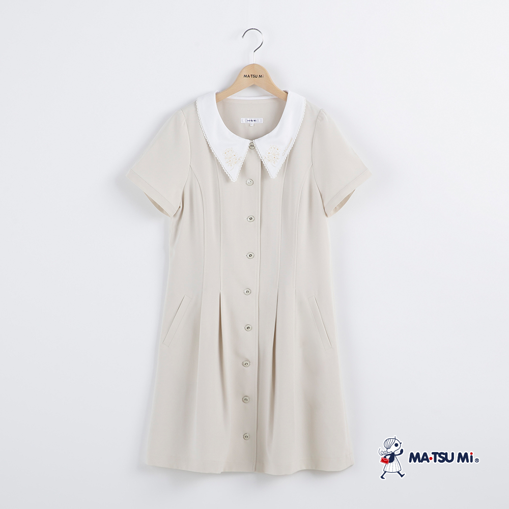 MA‧TSU Mi 甜美領口繡花設計洋裝(粉.卡其)