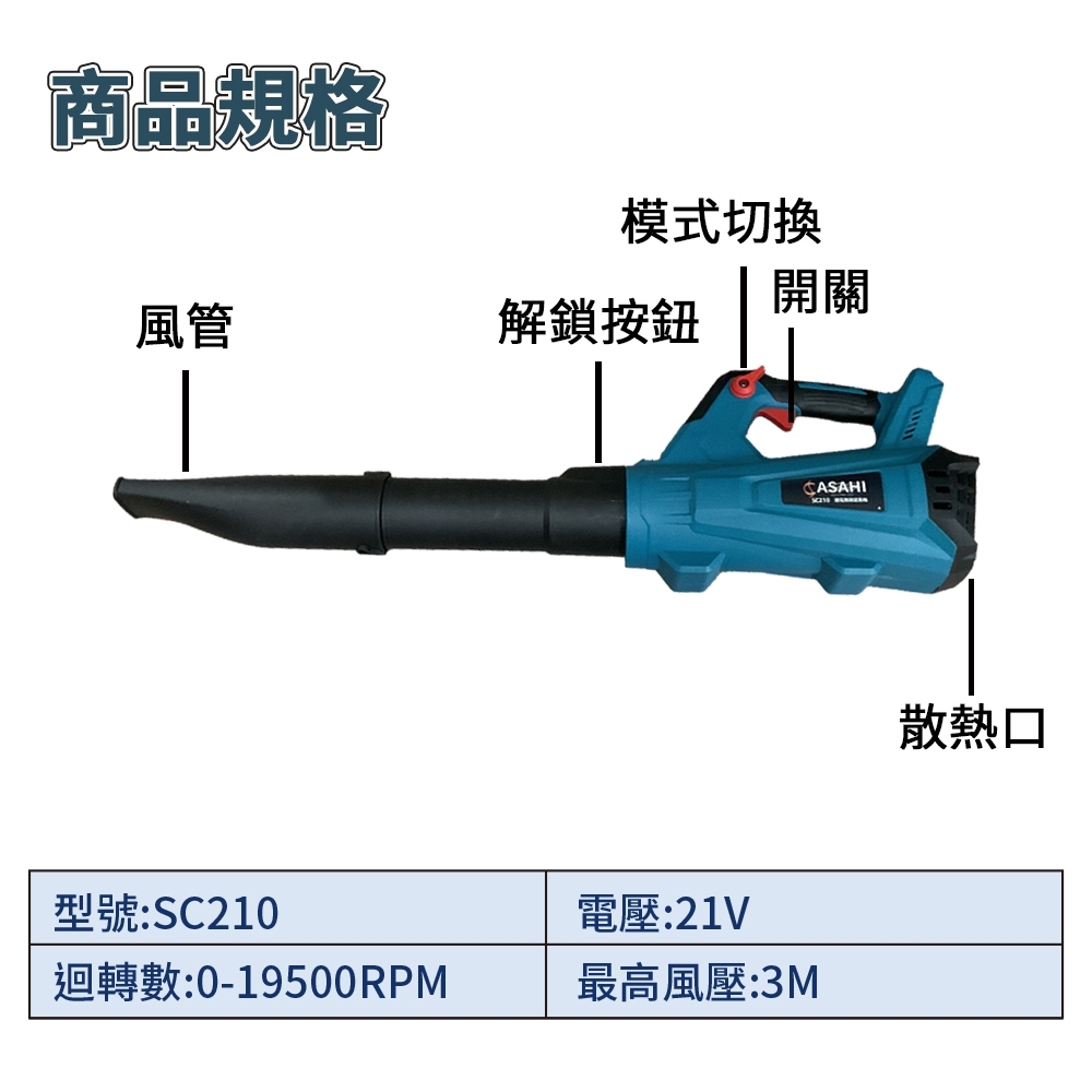 附發票｜SC210鋰電無刷鼓風機｜21V  吹風機 吹葉機 鼓風機 鋰電式 充電式 通用牧田電池