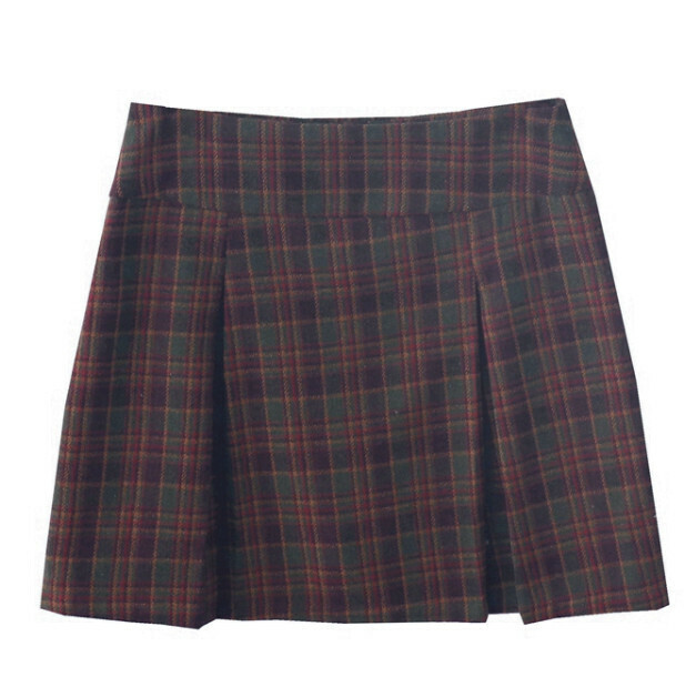 Hot Selling Contrast Color Plaid Woolen Skirt [Picture Color] [L Size]