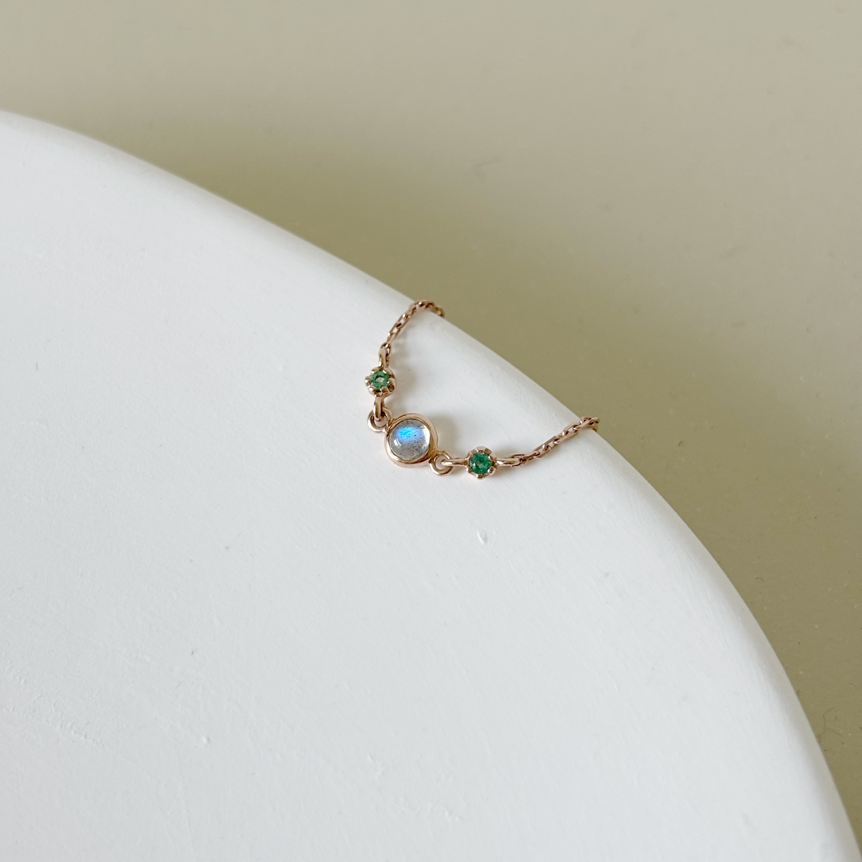 14k blossom拉長石祖母綠可調式鍊戒