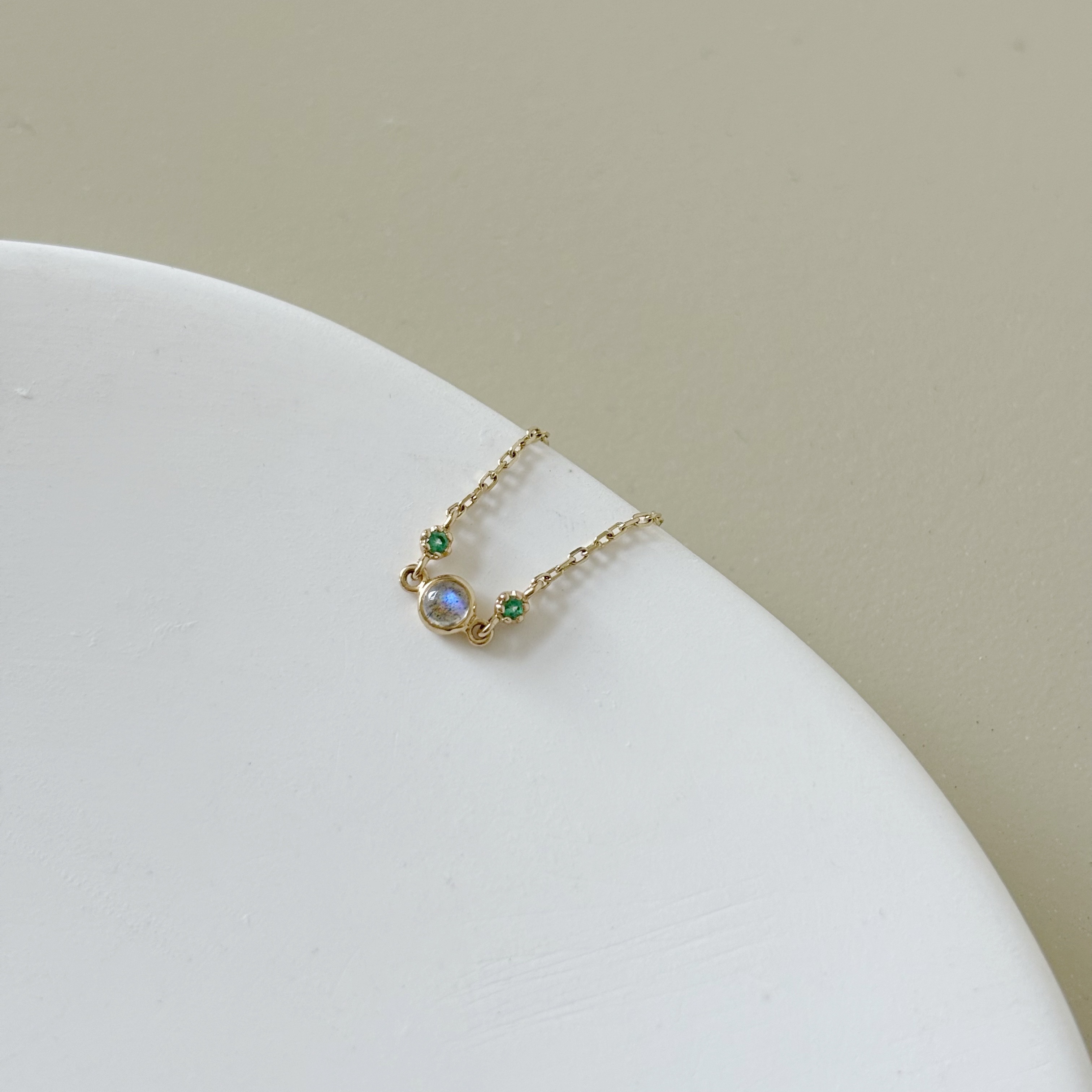 14k blossom拉長石祖母綠可調式鍊戒