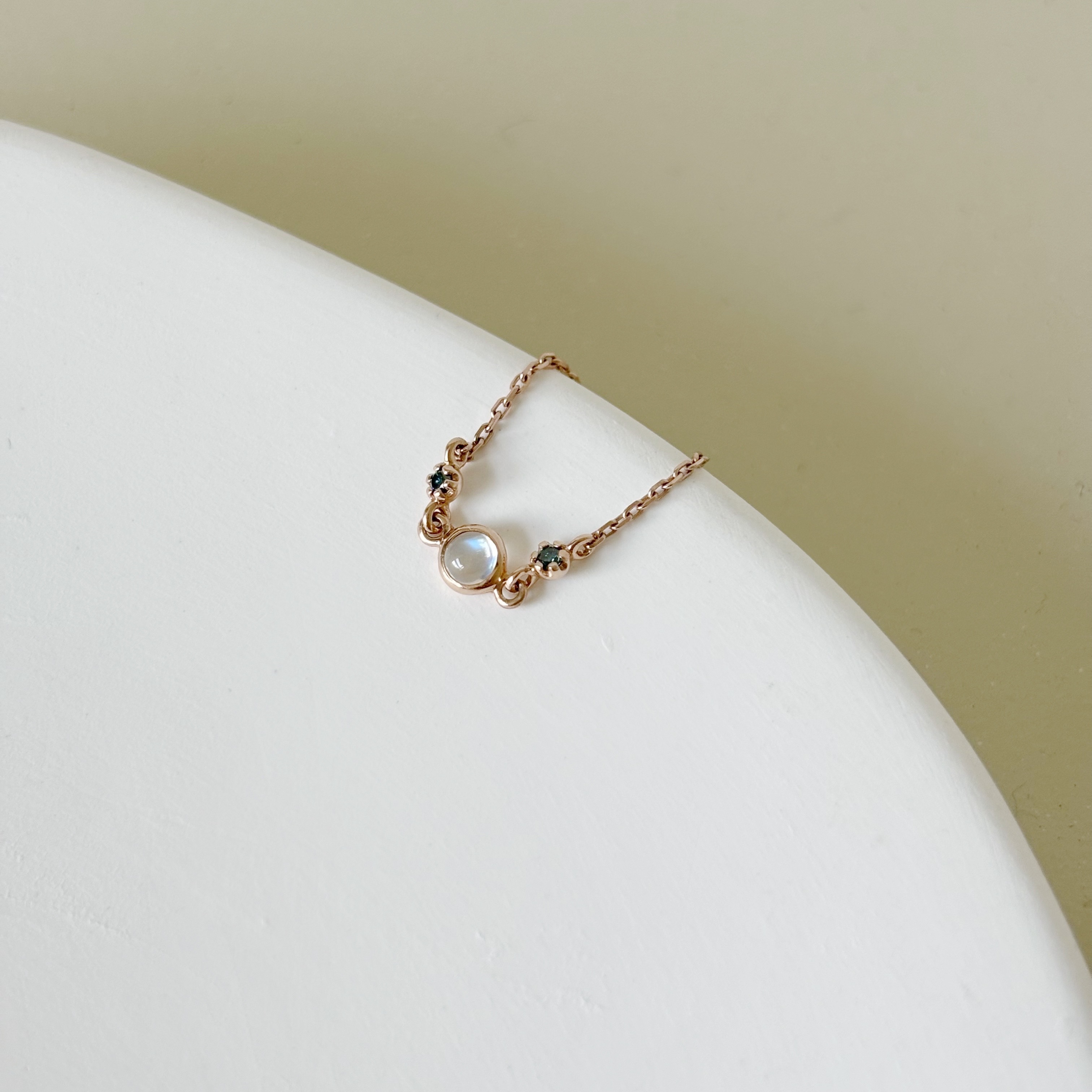 14k blossom月光石藍鑽可調式鍊戒