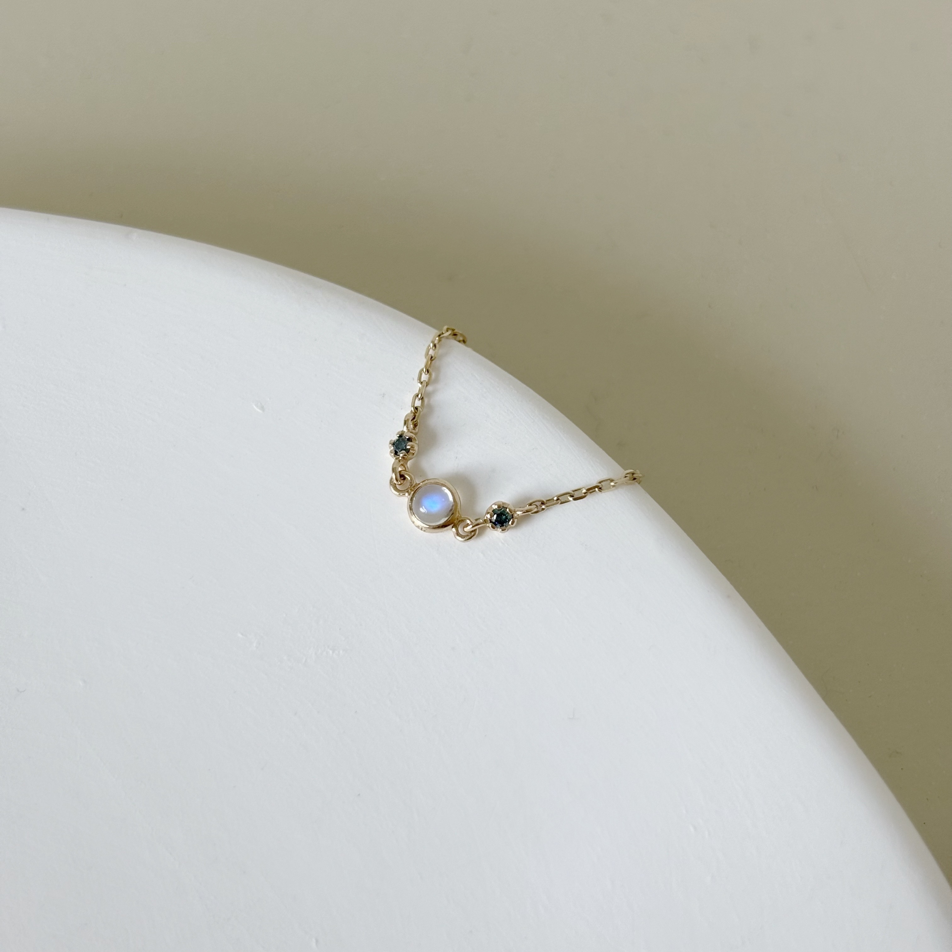 14k blossom月光石藍鑽可調式鍊戒