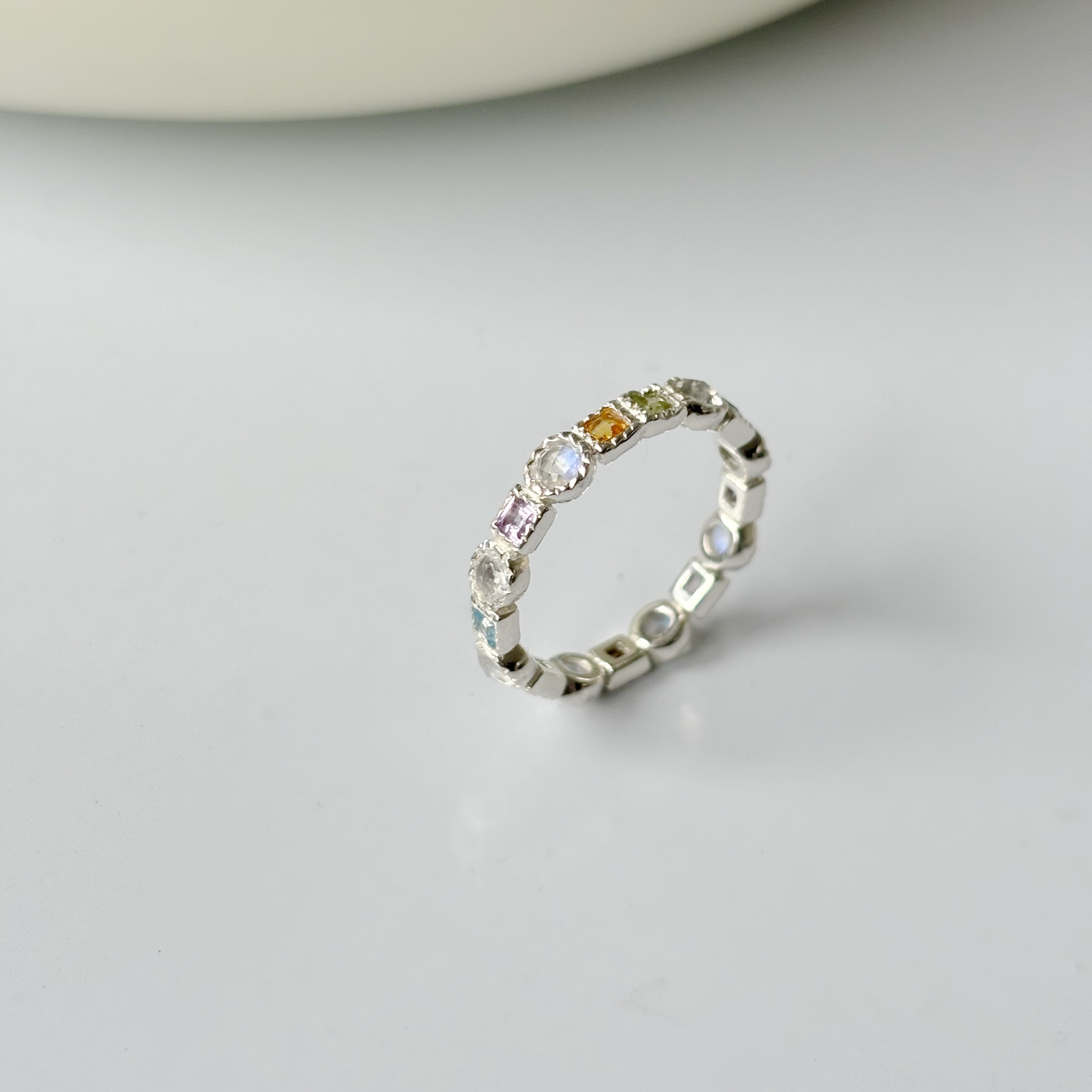 蛋糕整圈方圓月光石彩寶戒指