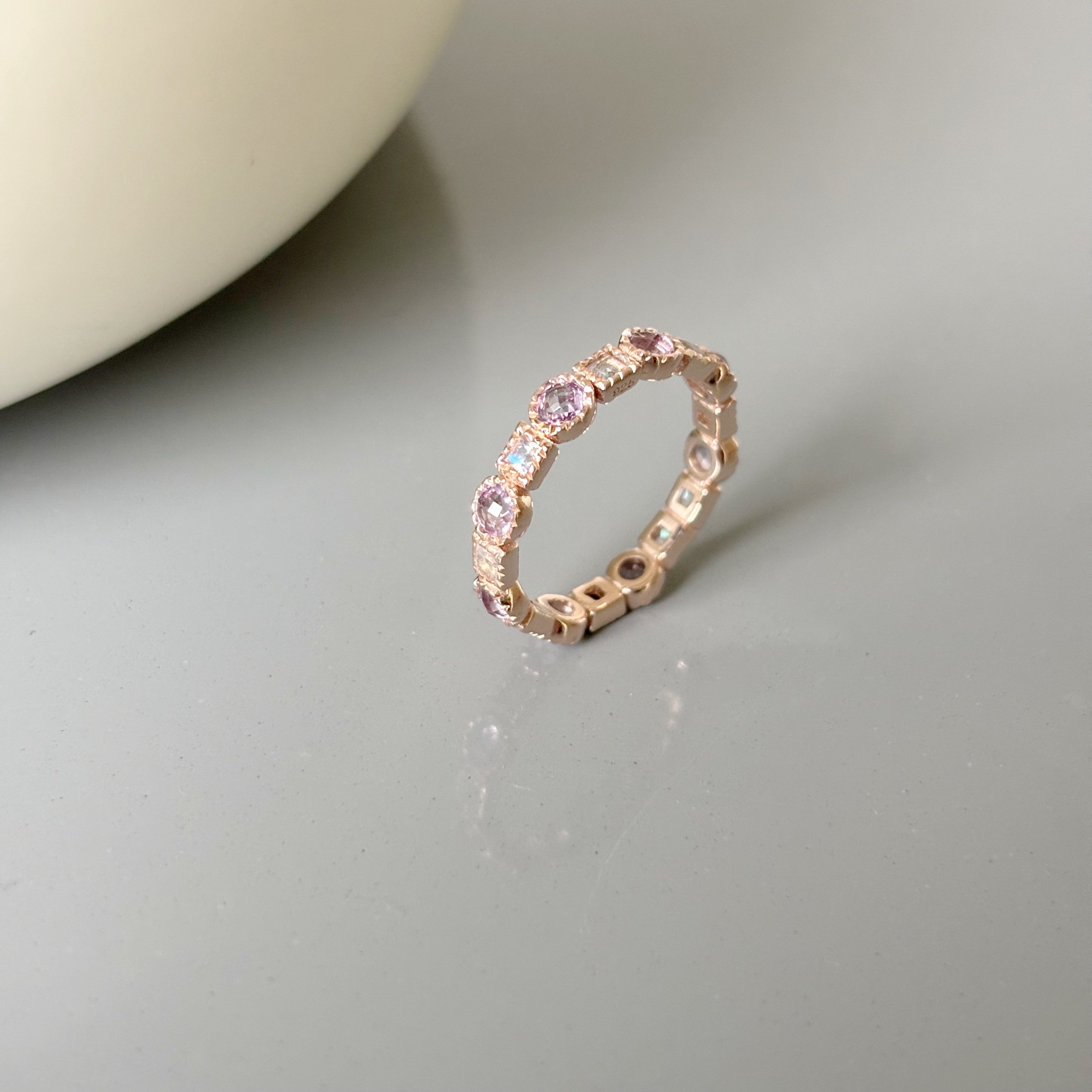 蛋糕整圈方圓紫水晶拉長石戒指