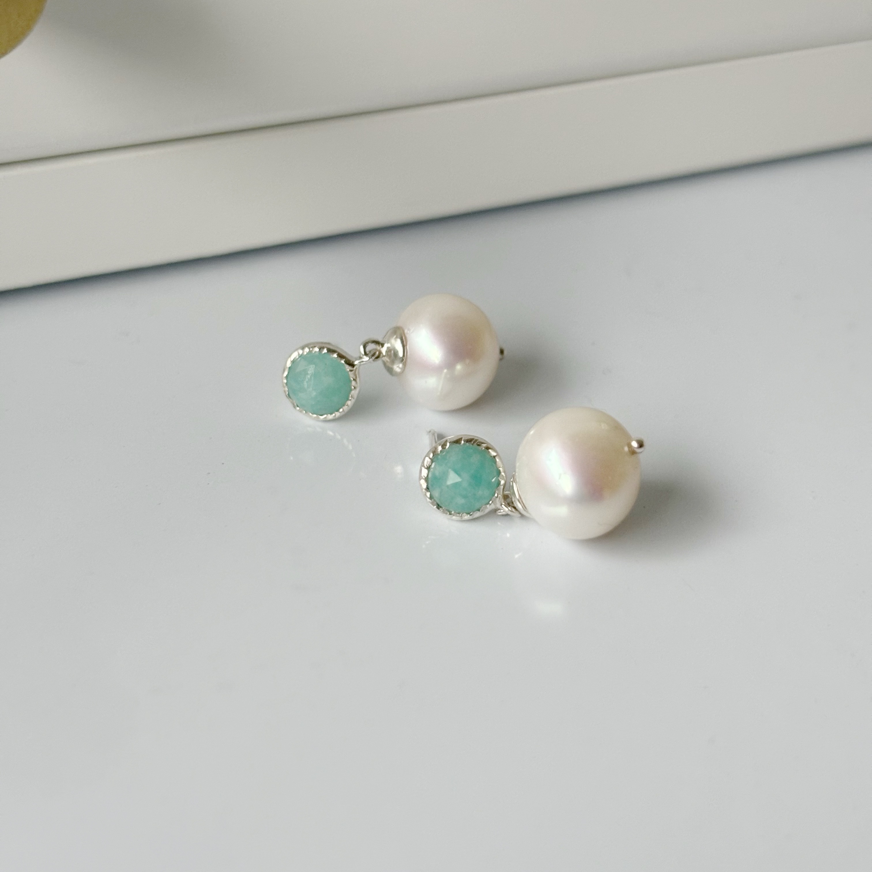 蛋糕邊天河石大珍珠耳環