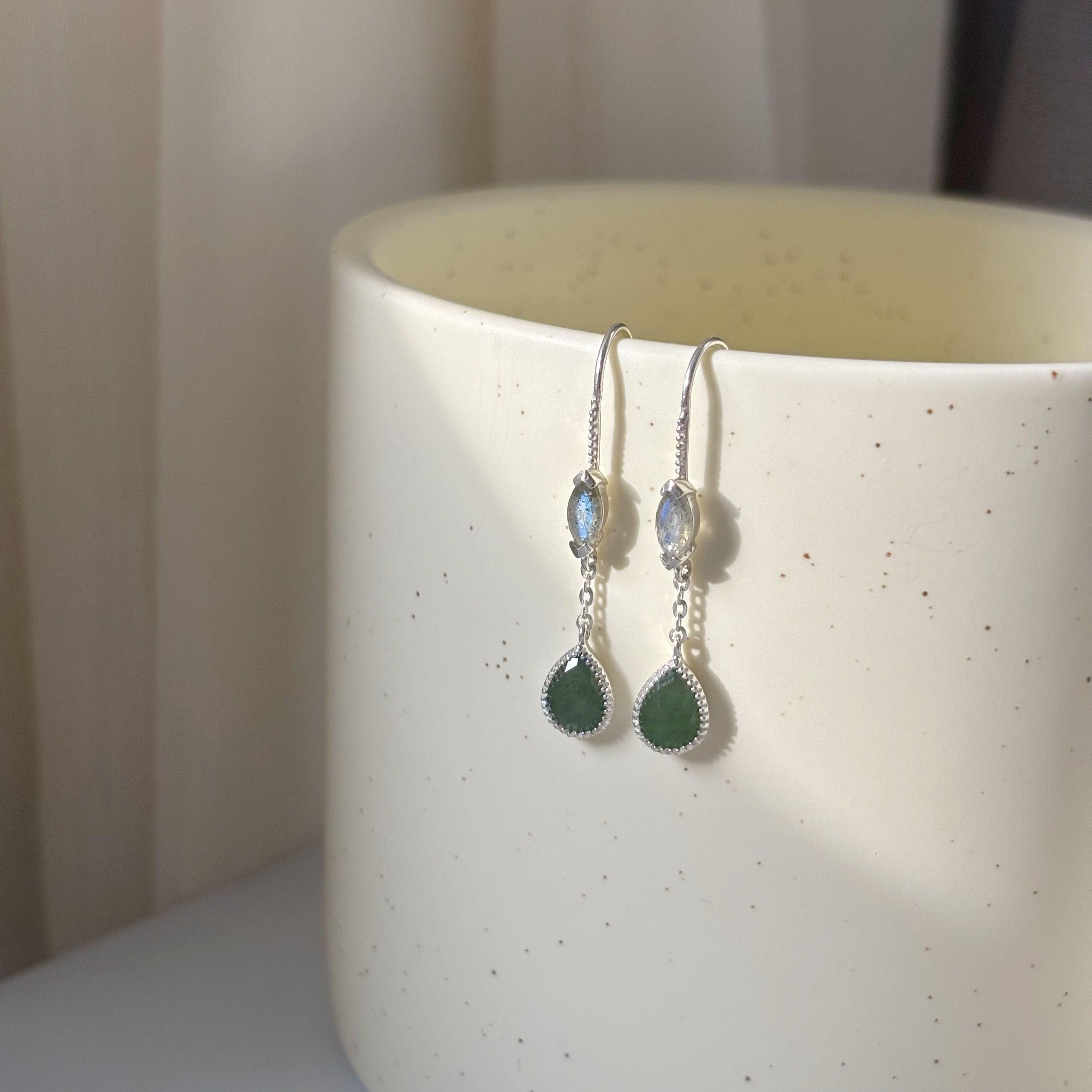 marquise水滴拉長東菱石勾式耳鏈