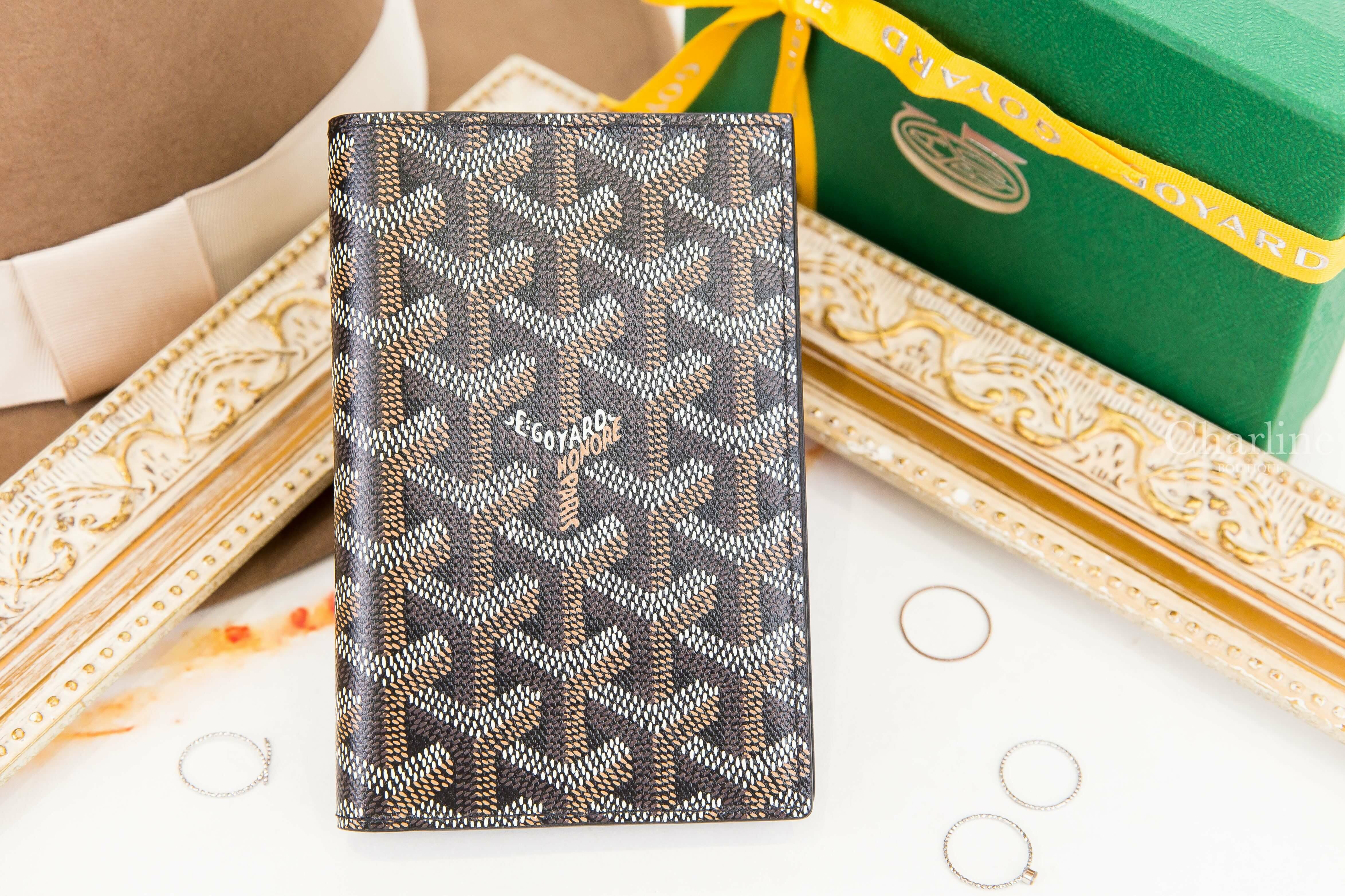 Goyard Grenelle Passport Cover 黑色小牛皮拼黃色夾層內裡護照夾