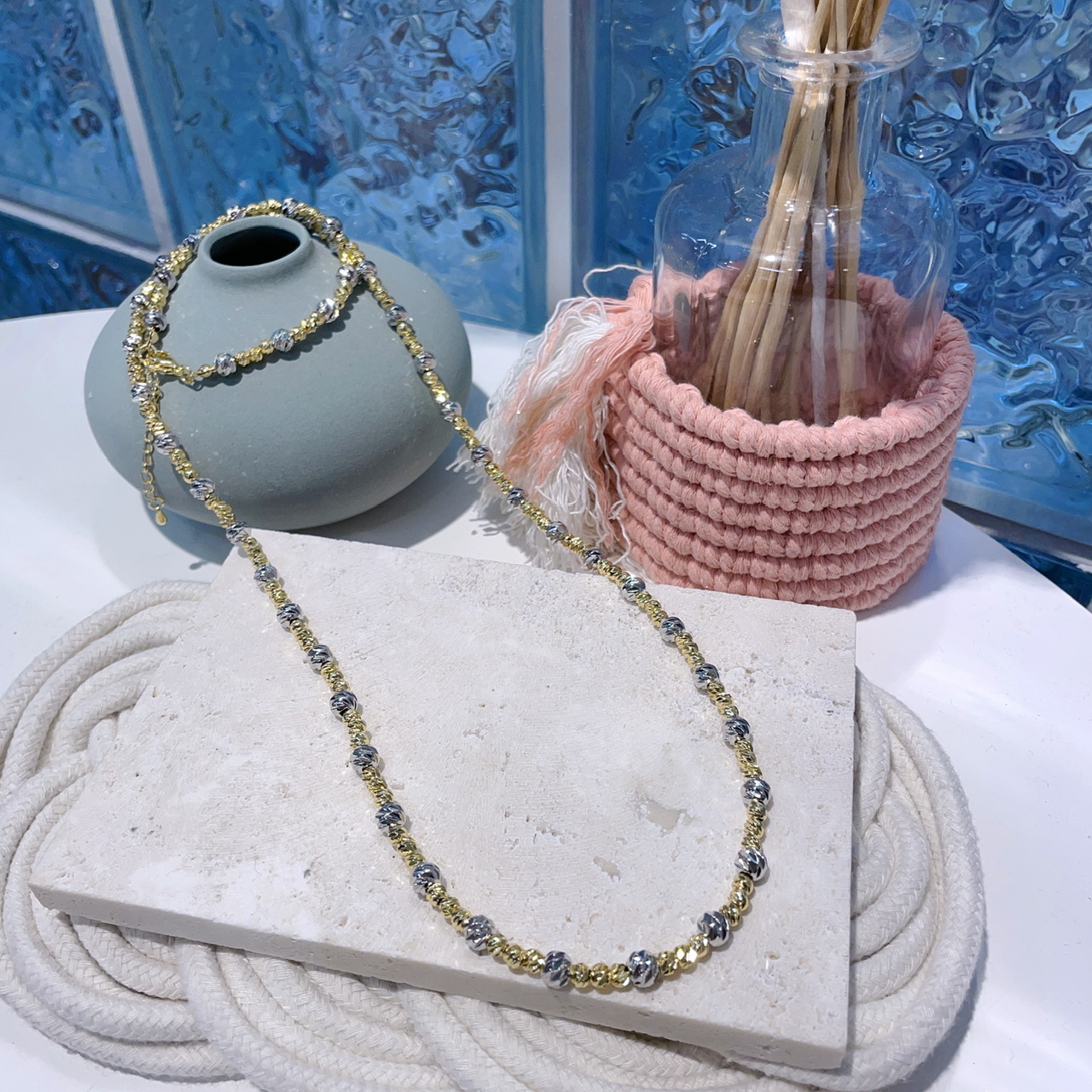 雙色扭扭黑膽石頸鏈 70-75cm