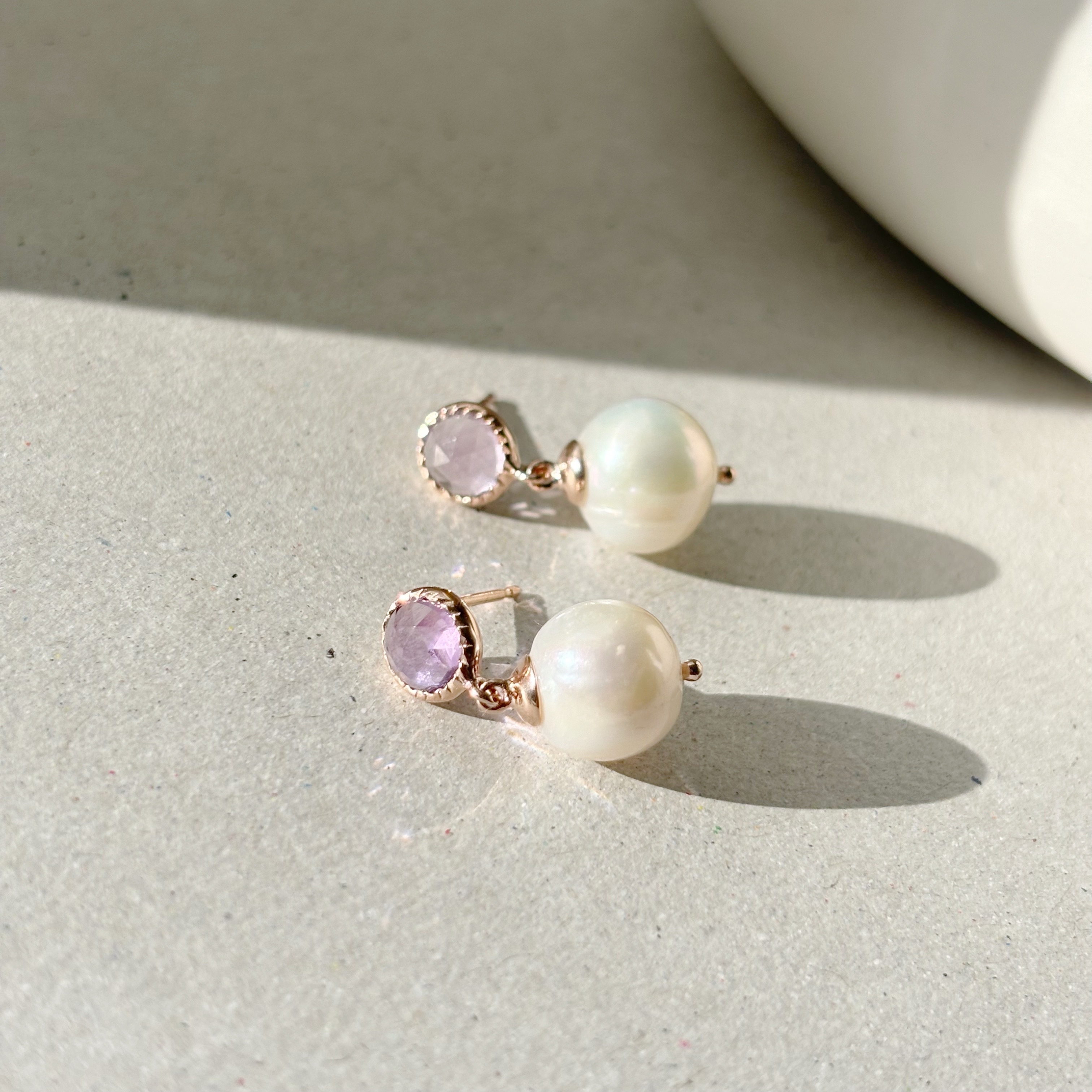 蛋糕邊紫水晶大珍珠耳環