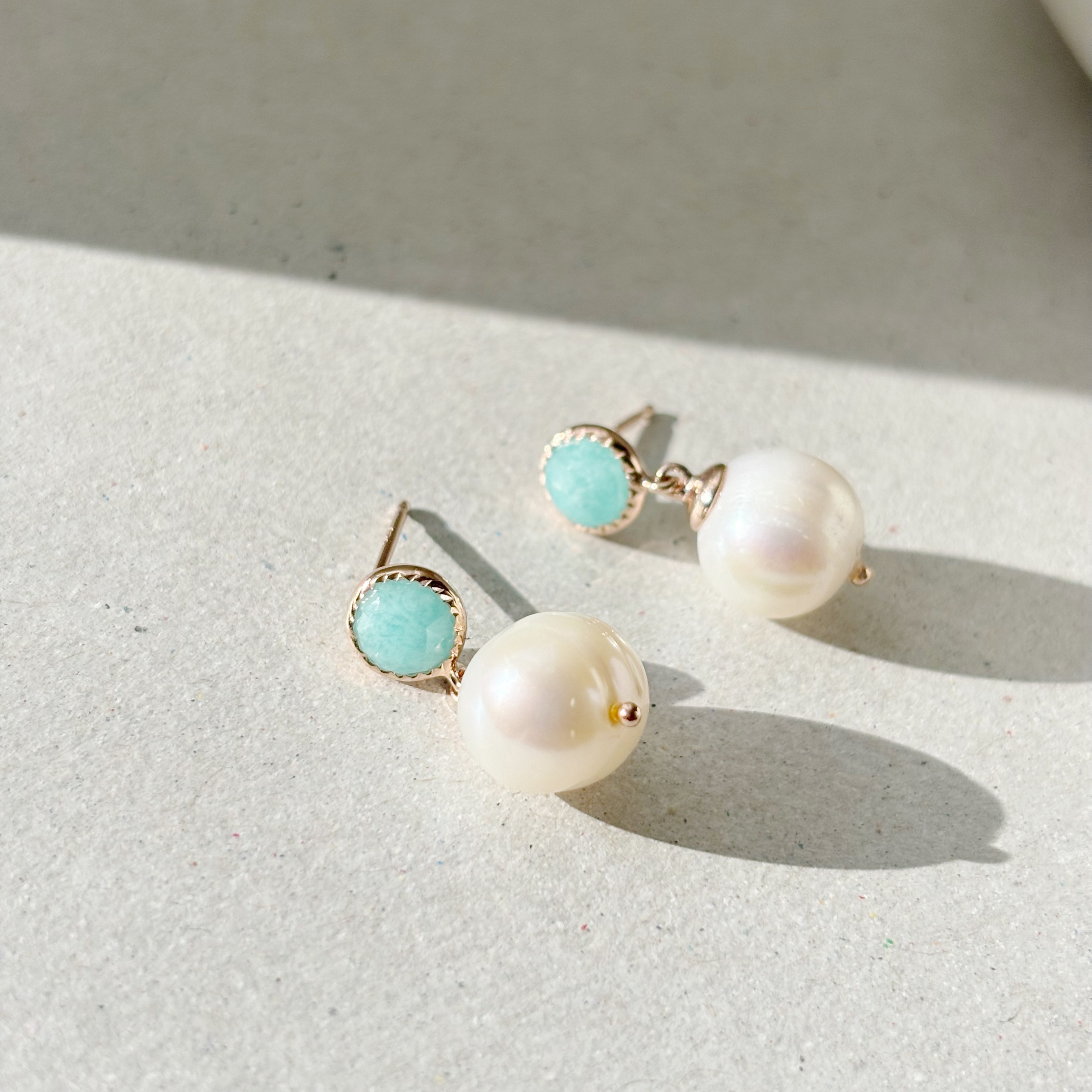 蛋糕邊天河石大珍珠耳環