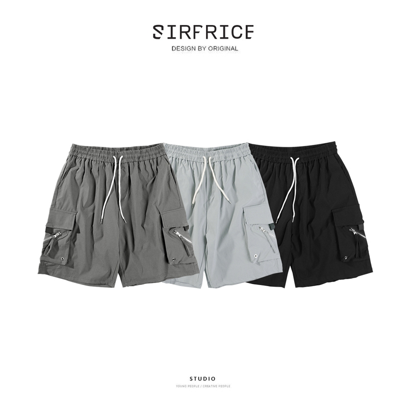 工裝短褲 拉鍊口袋 挺版彈力布料