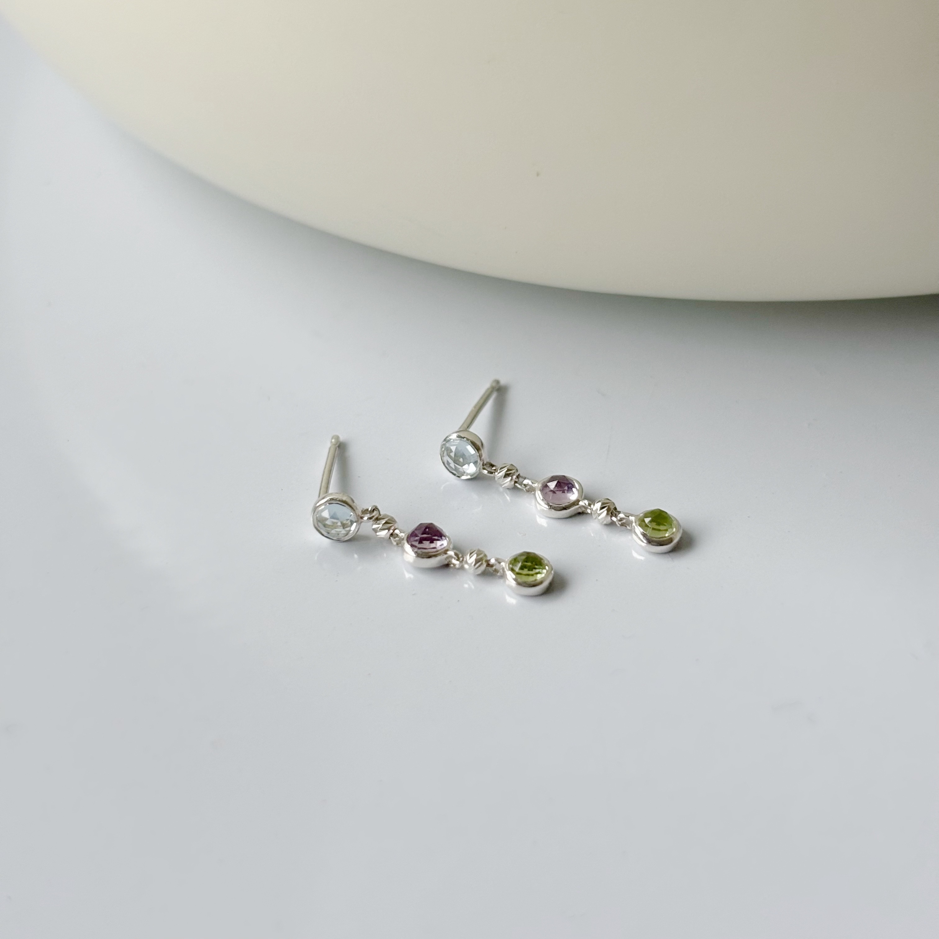 光面小圓彩寶cutting ball耳環