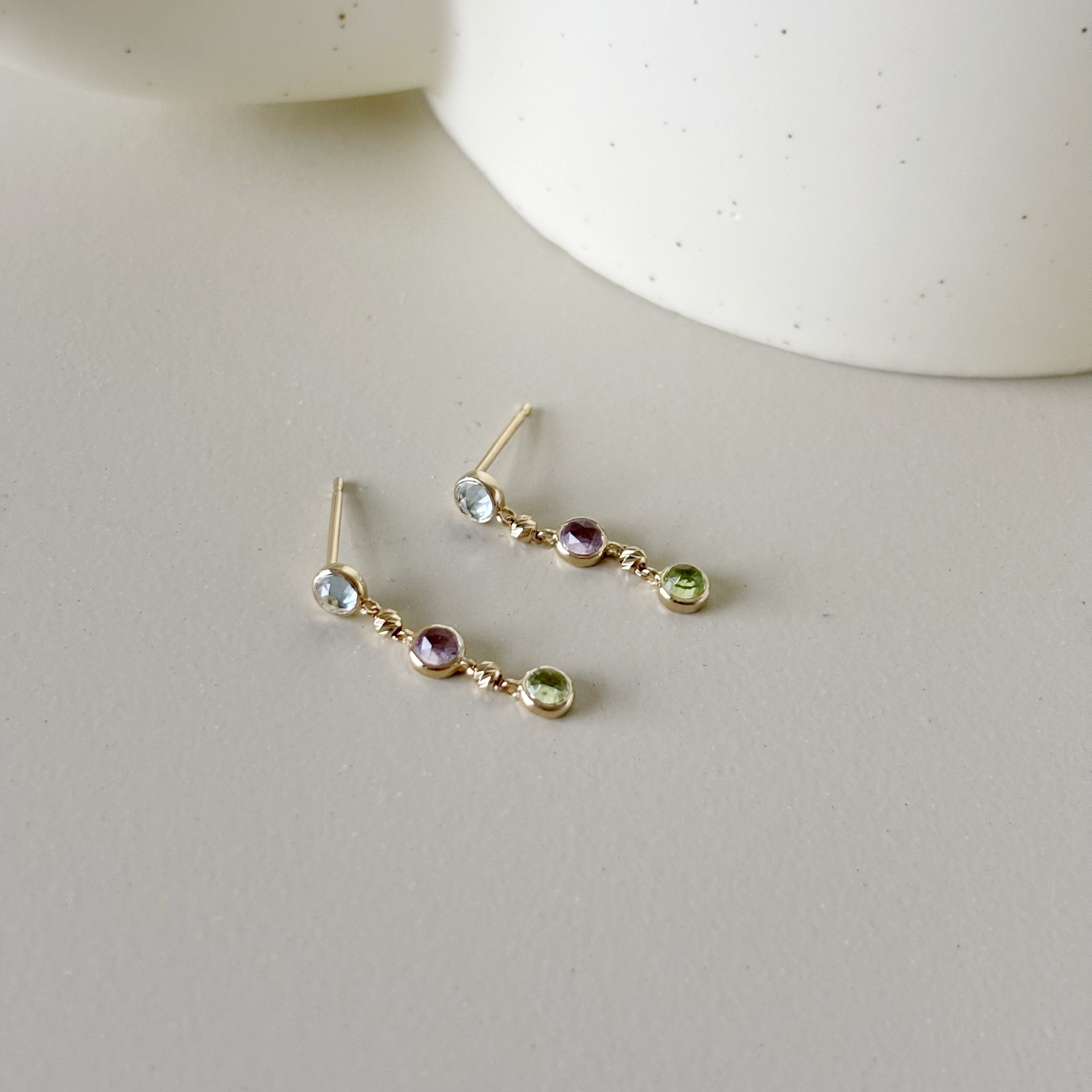 光面小圓彩寶cutting ball耳環