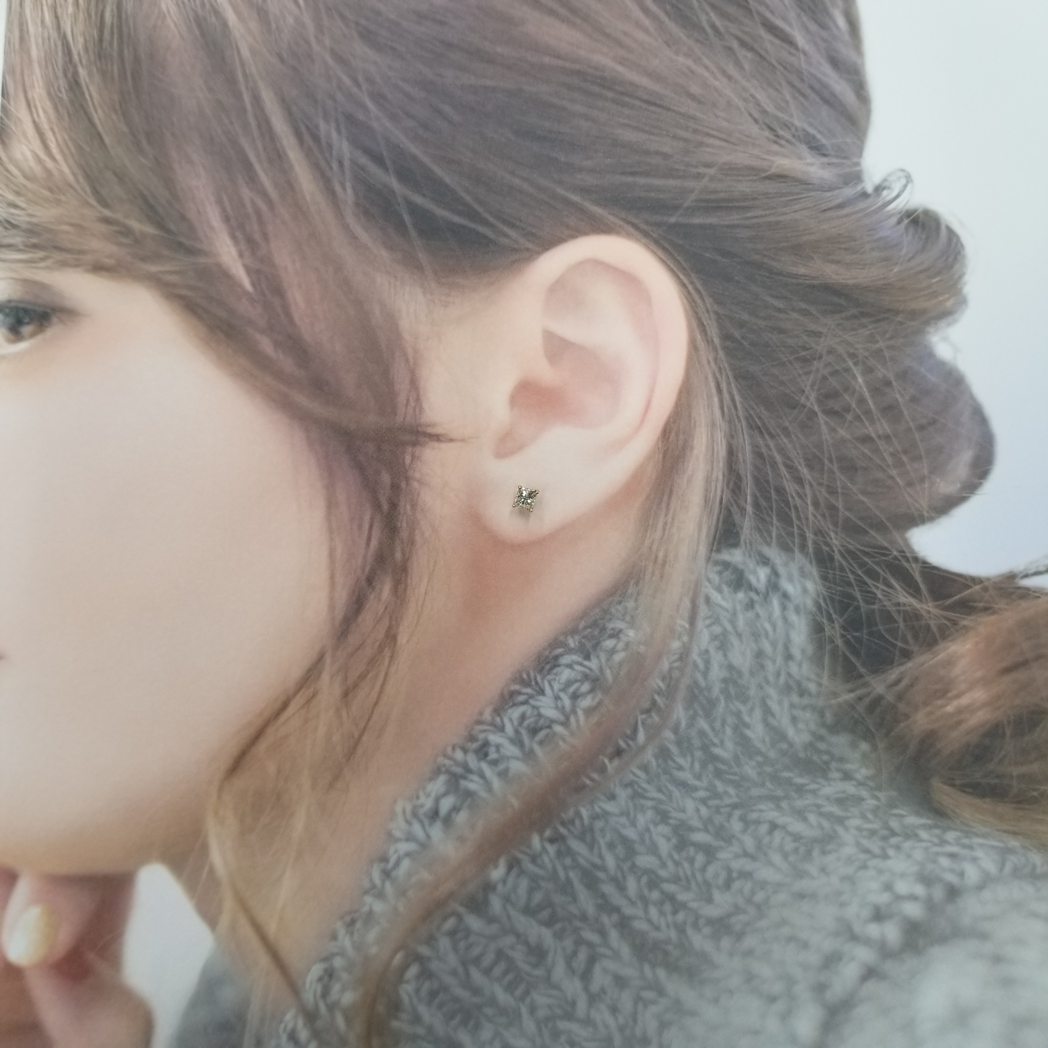 全新18K玫瑰金【主石63份方形鑽石】4爪耳環